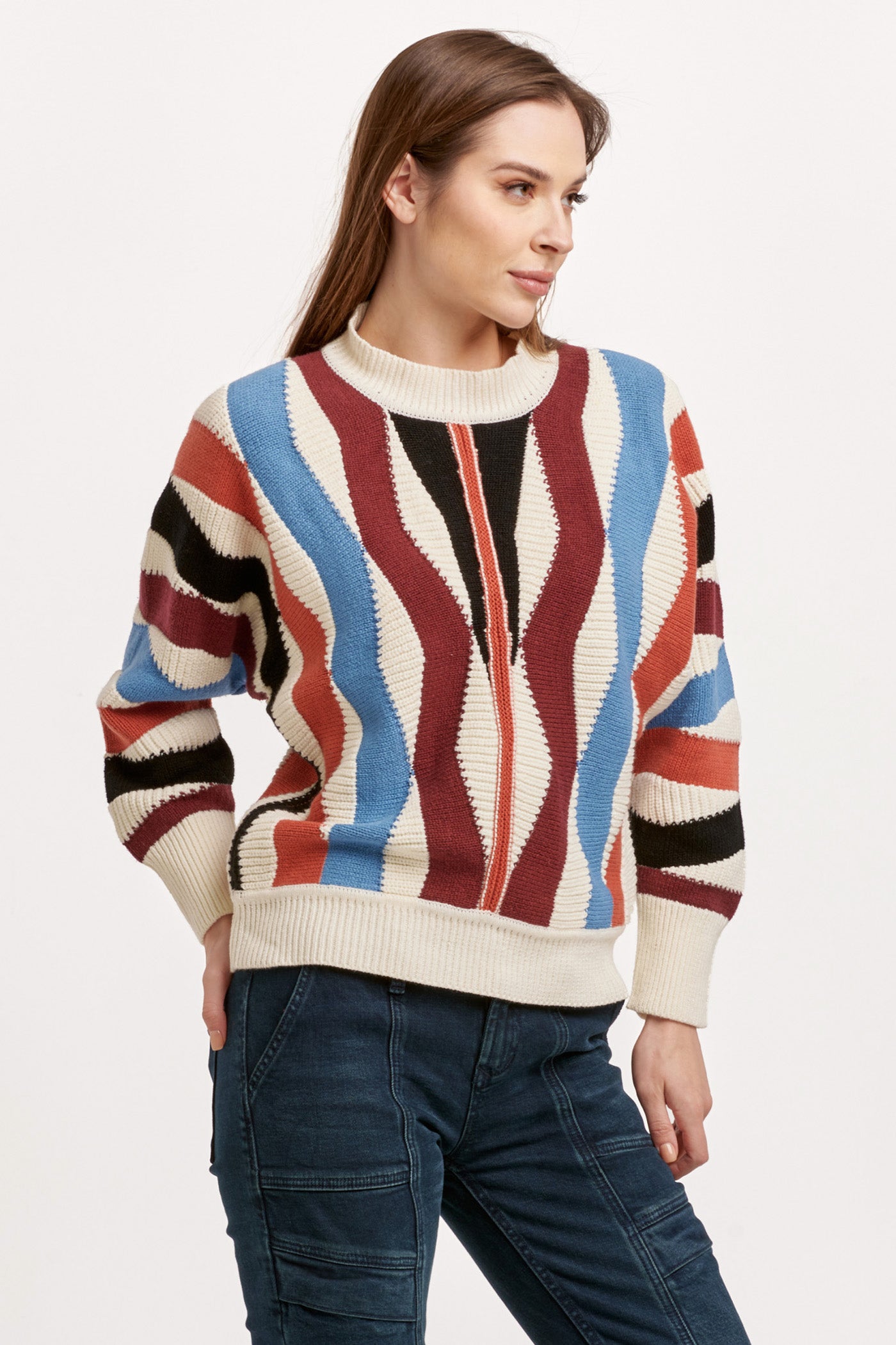 Kaylin Crew Neck Long Sleeve Sweater Zig Zag