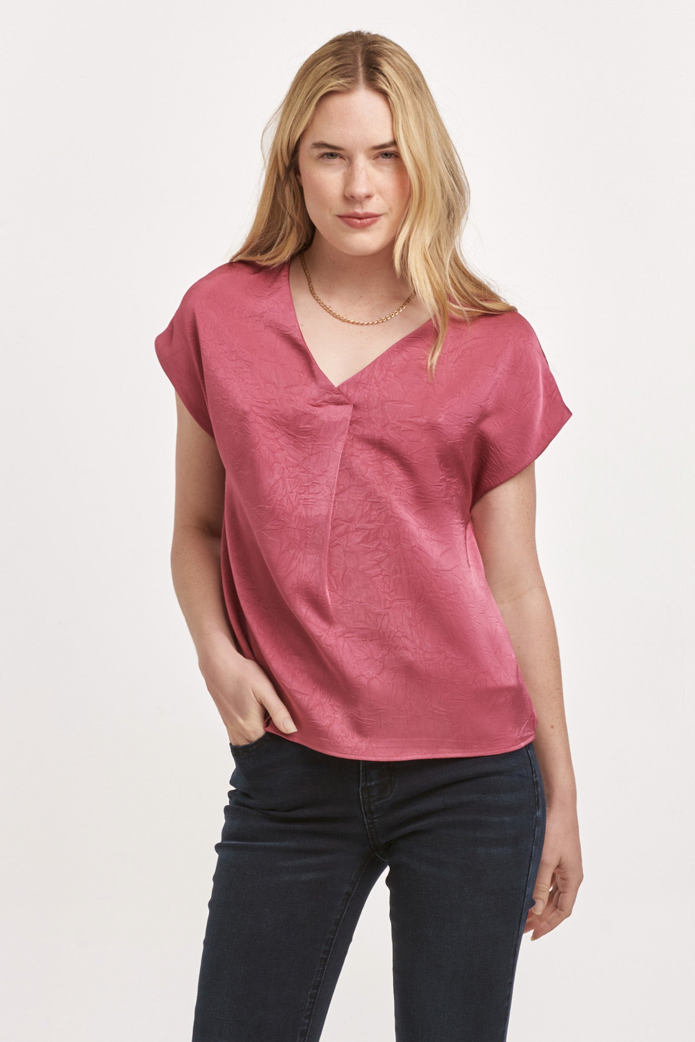 Kristen V-Neck Short Sleeve Top  Lilac Rose