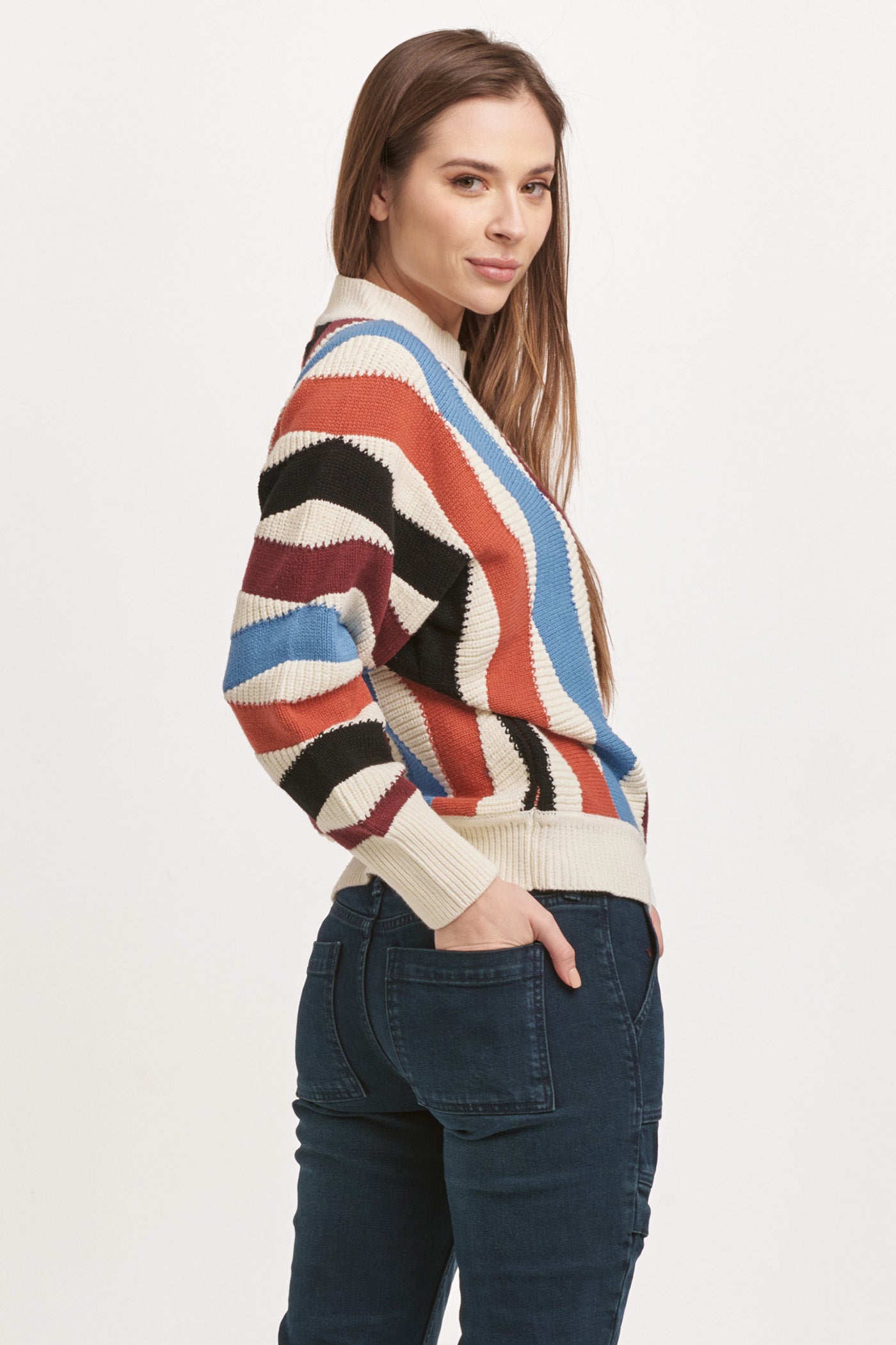 Kaylin Crew Neck Long Sleeve Sweater Zig Zag