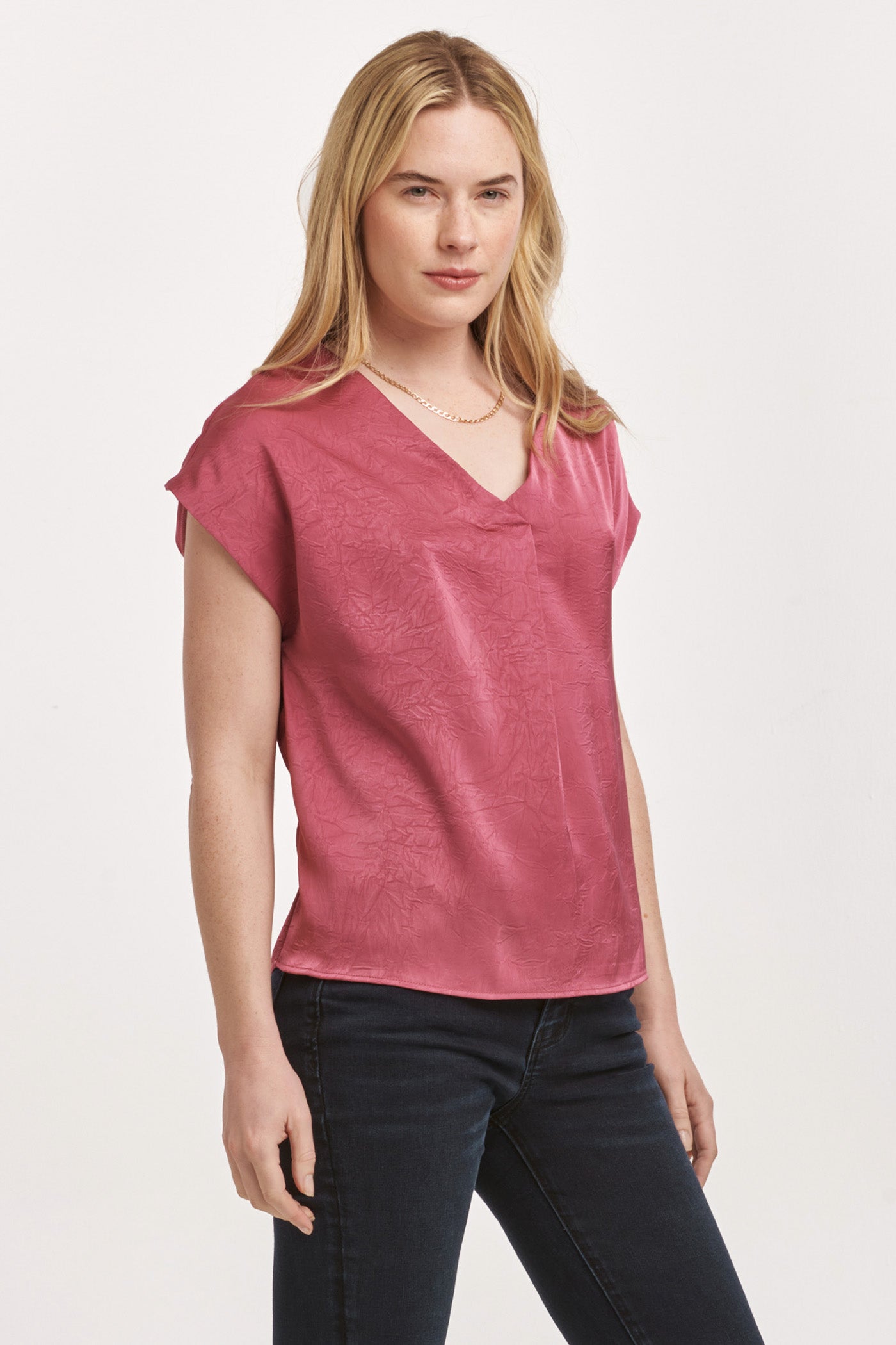 Kristen V-Neck Short Sleeve Top  Lilac Rose