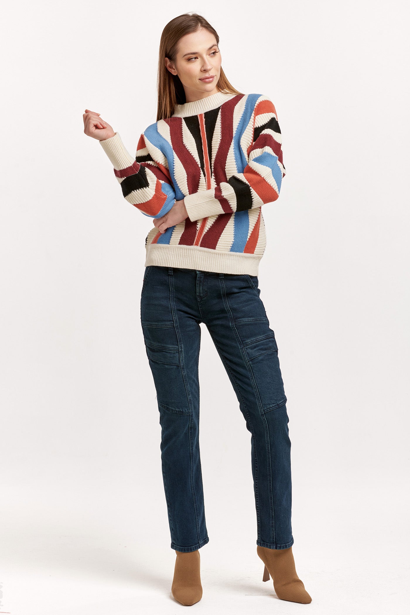 Kaylin Crew Neck Long Sleeve Sweater Zig Zag