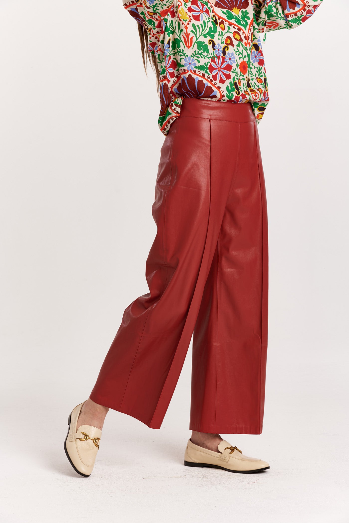 Sparkle Wide-Leg Cropped Vegan Leather Pants