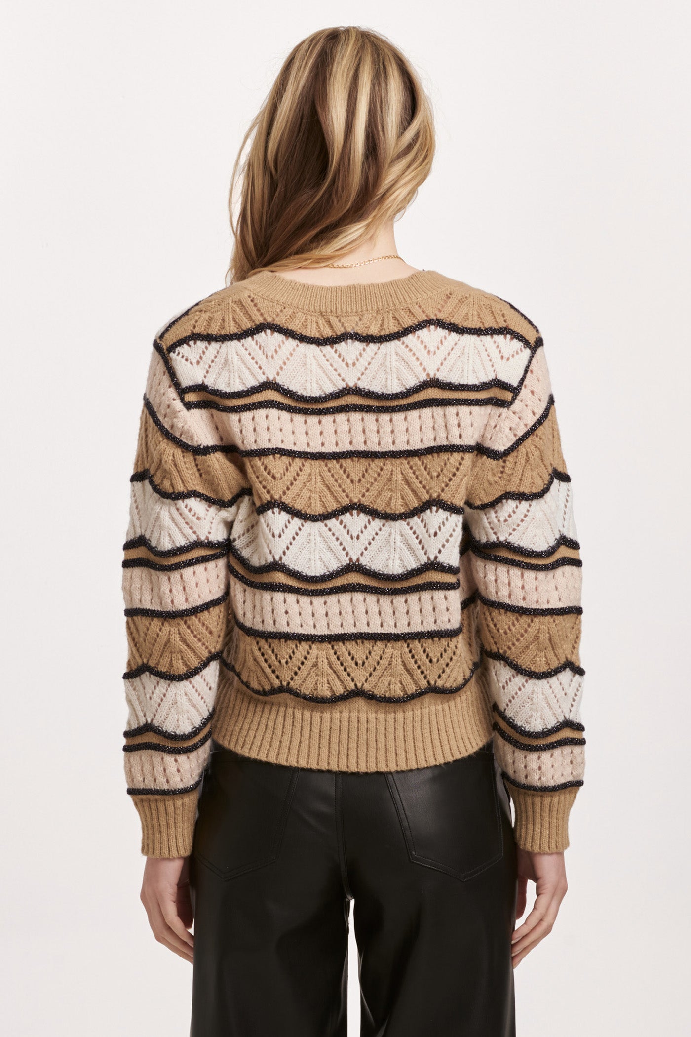 Judy Striped Pointelle Sweater Rocky Road