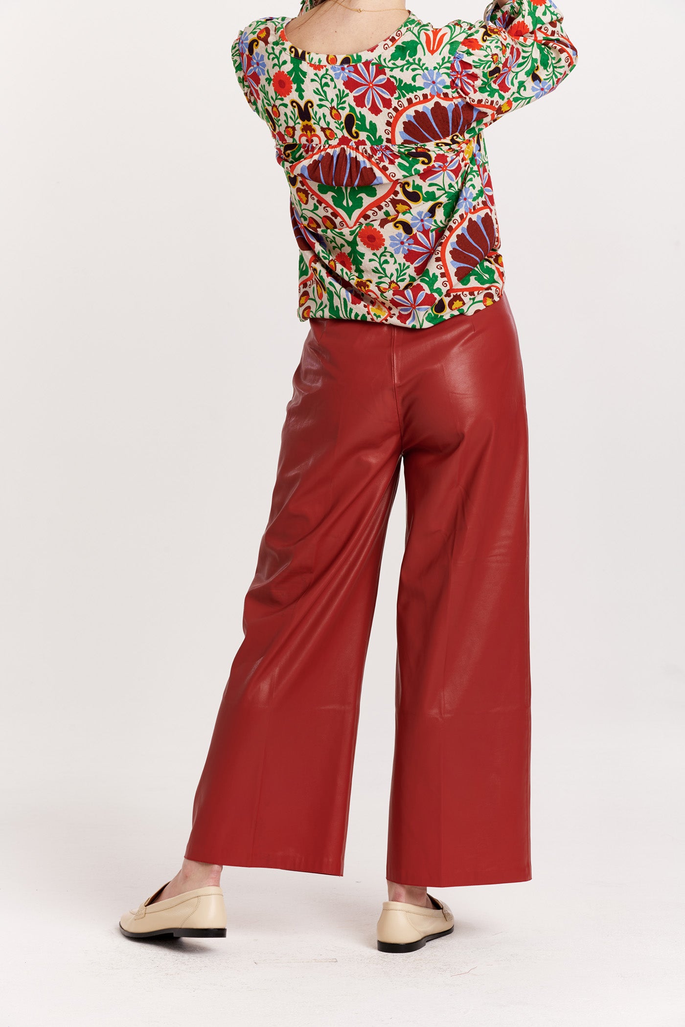 Sparkle Wide-Leg Cropped Vegan Leather Pants