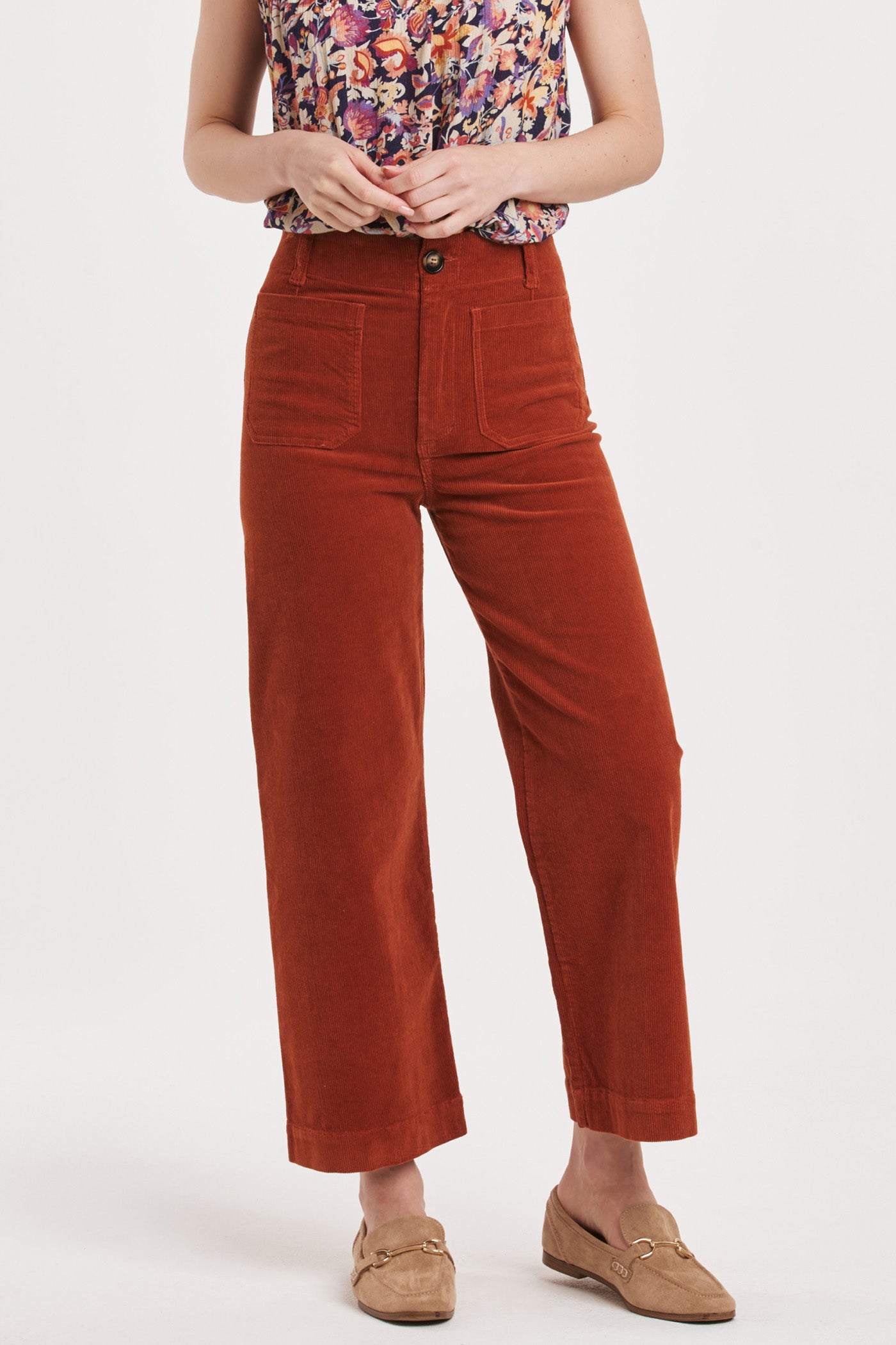 Analei High Rise Corduroy Patch Pocket Cropped Pant Roasted Pecan