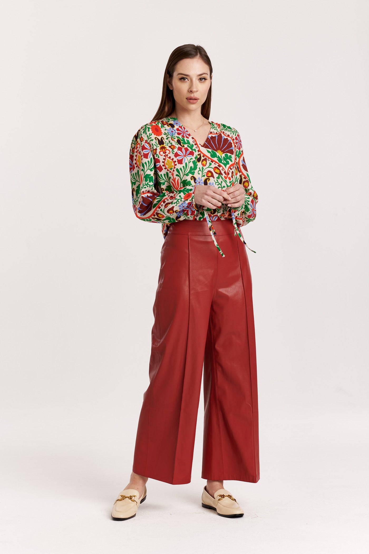 Sparkle Wide-Leg Cropped Vegan Leather Pants