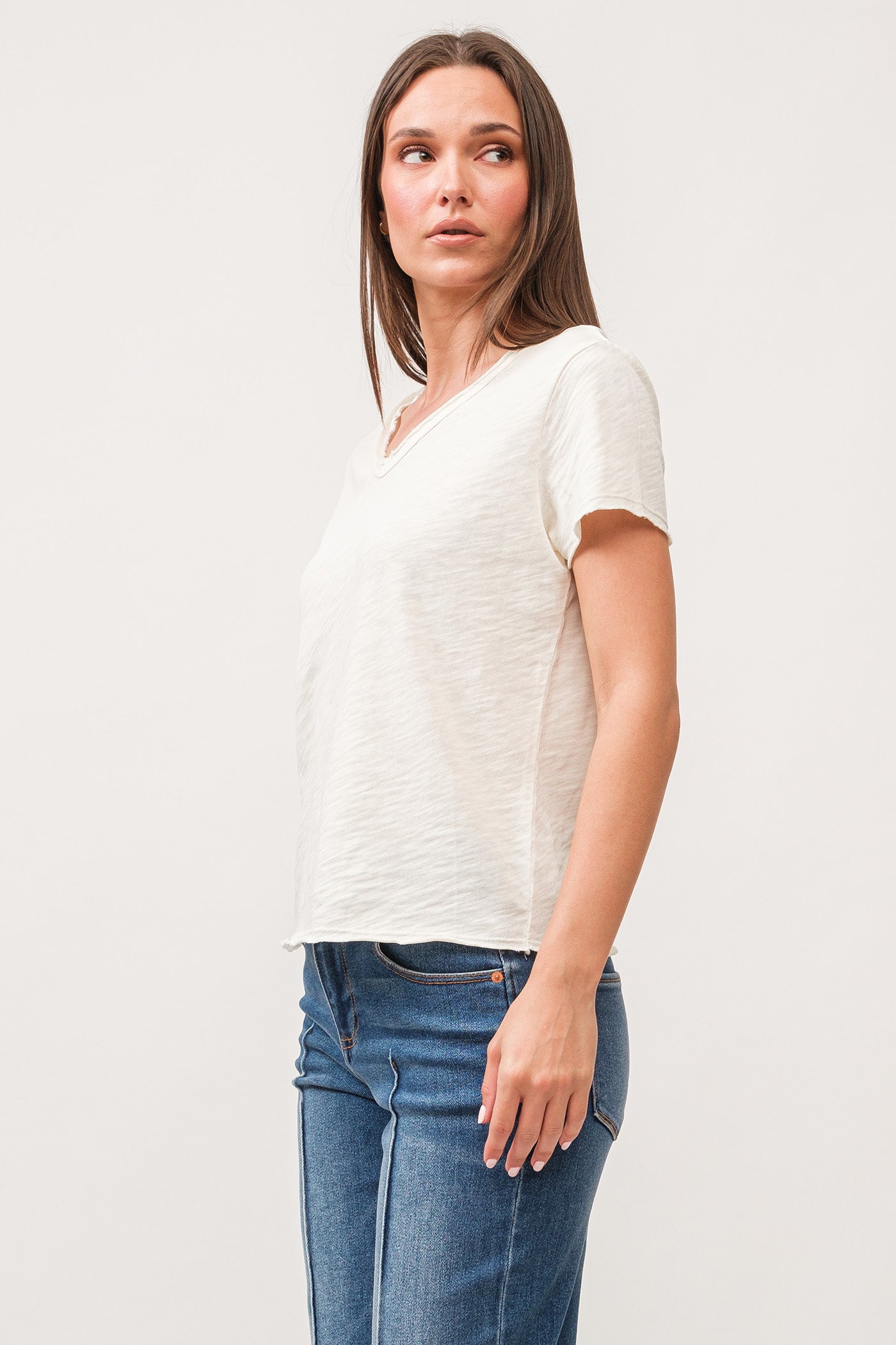 Vanya Short Sleeve Slub Tee Antique White