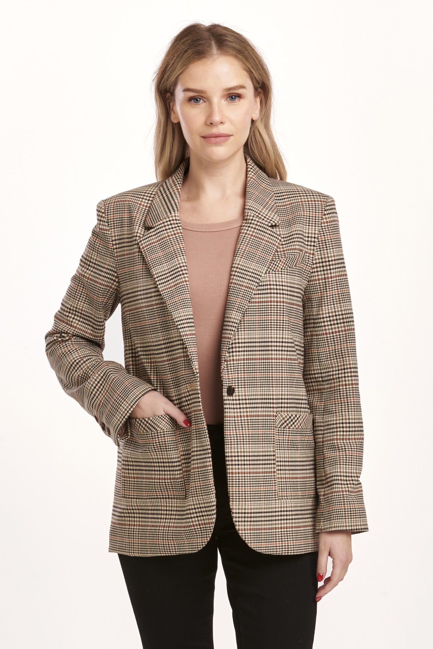 Clyde Plaid Long Sleeve Notched Lapel Blazer