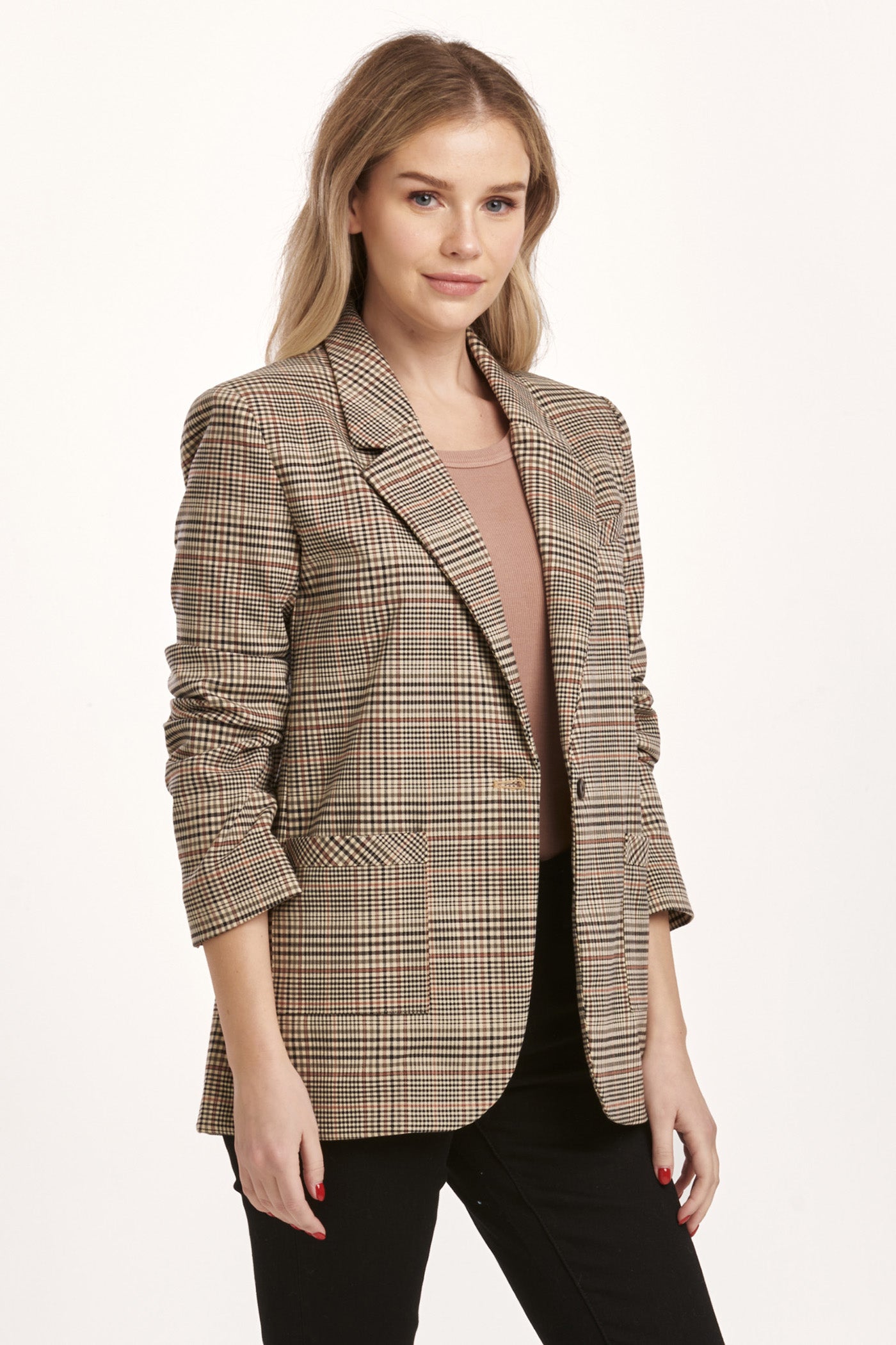 Clyde Plaid Long Sleeve Notched Lapel Blazer