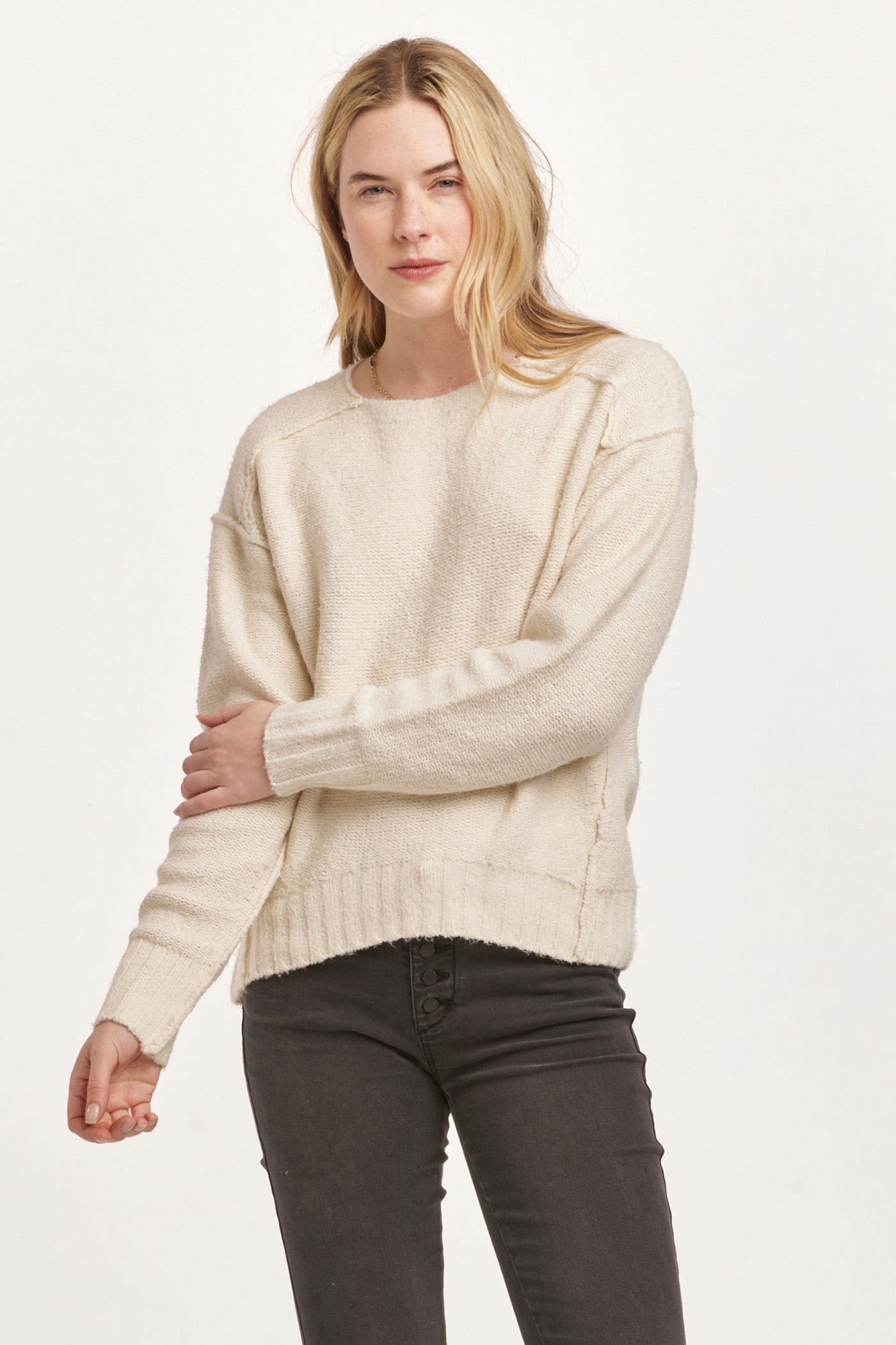 Jenna Raw Edge Detail Sweater Cream