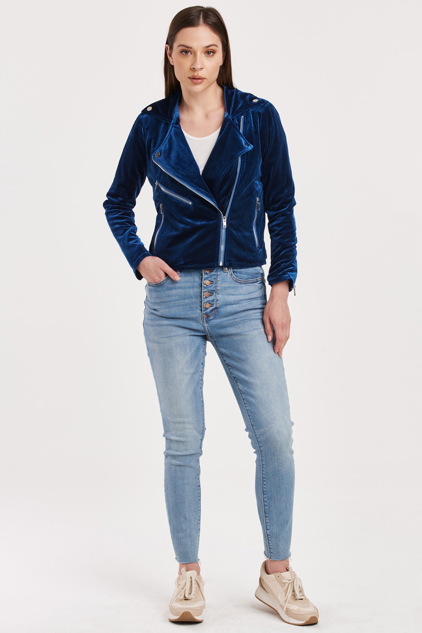 Tahani Velvet Moto Jacket Ultramarine