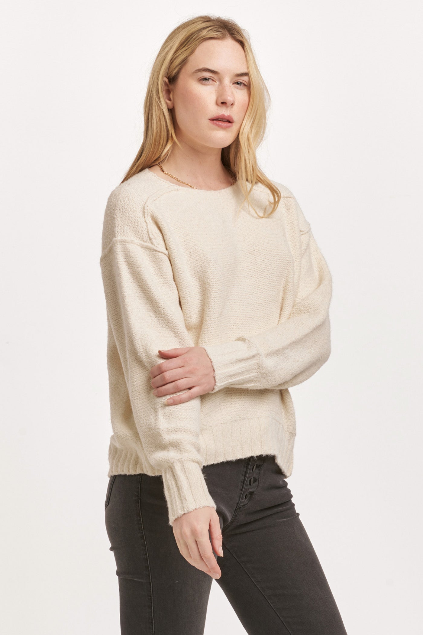 Jenna Raw Edge Detail Sweater Cream