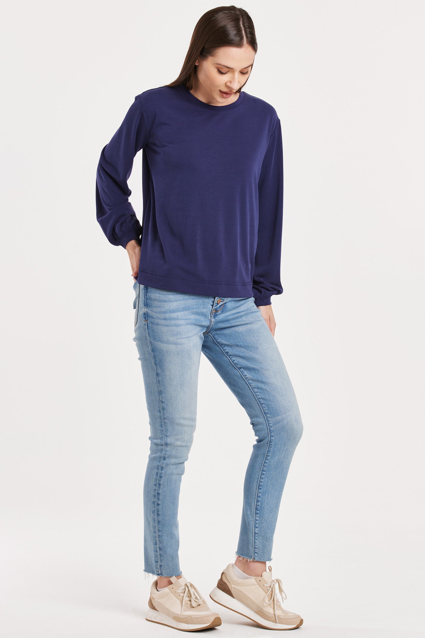 Matilda Basic Long Sleeve Top Electric Indigo