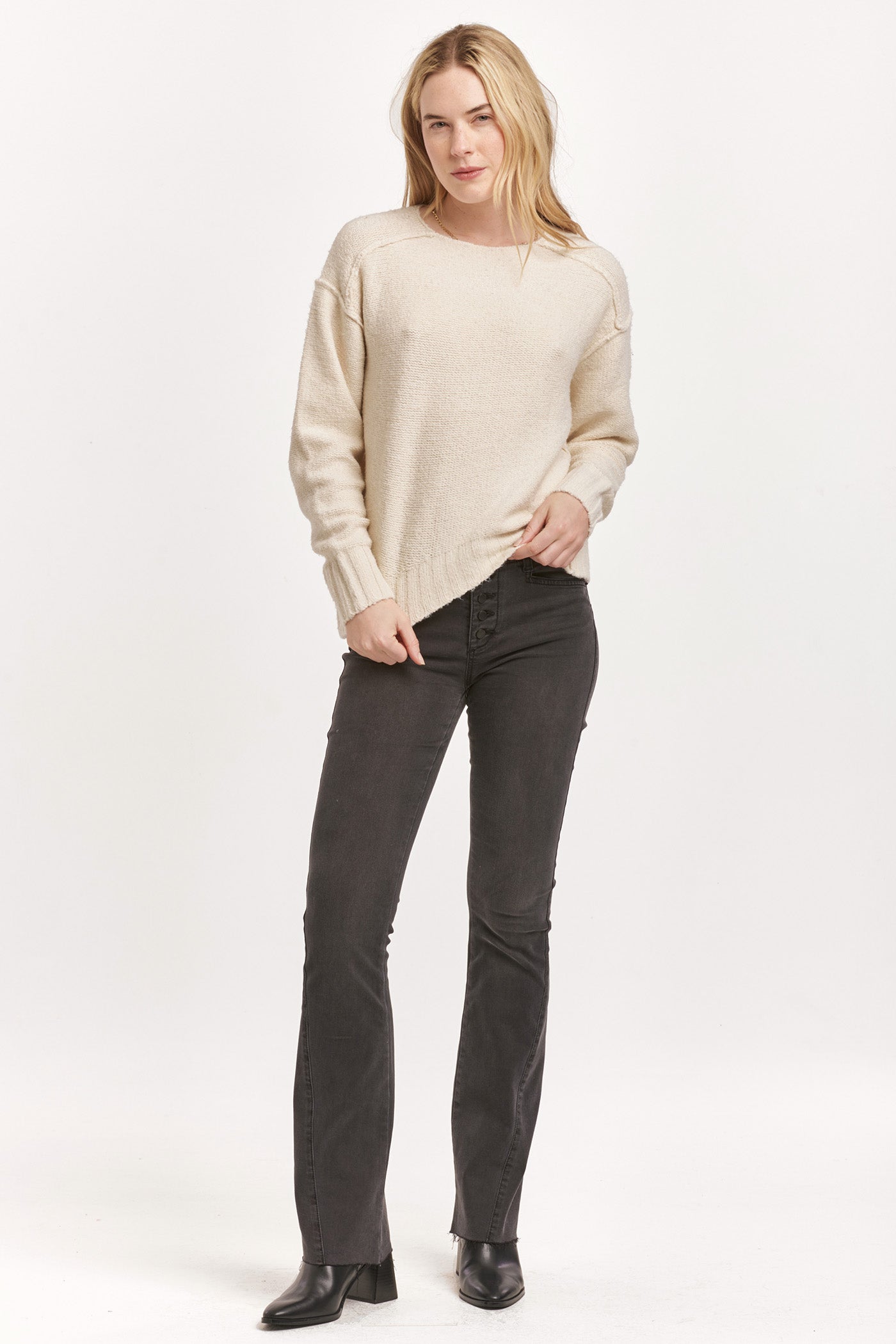 Jenna Raw Edge Detail Sweater Cream