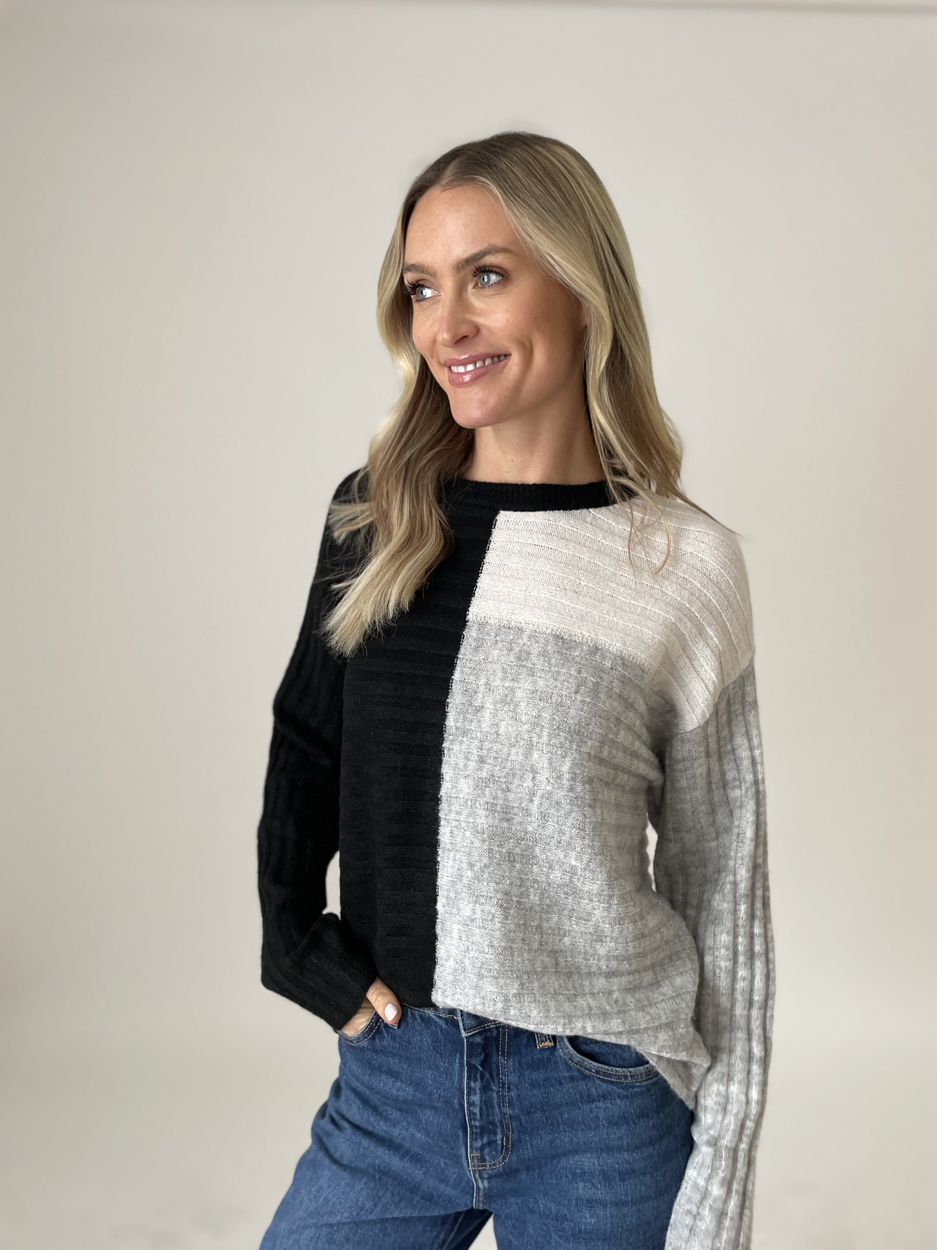 Joanna Color Block Ribbed Sweater