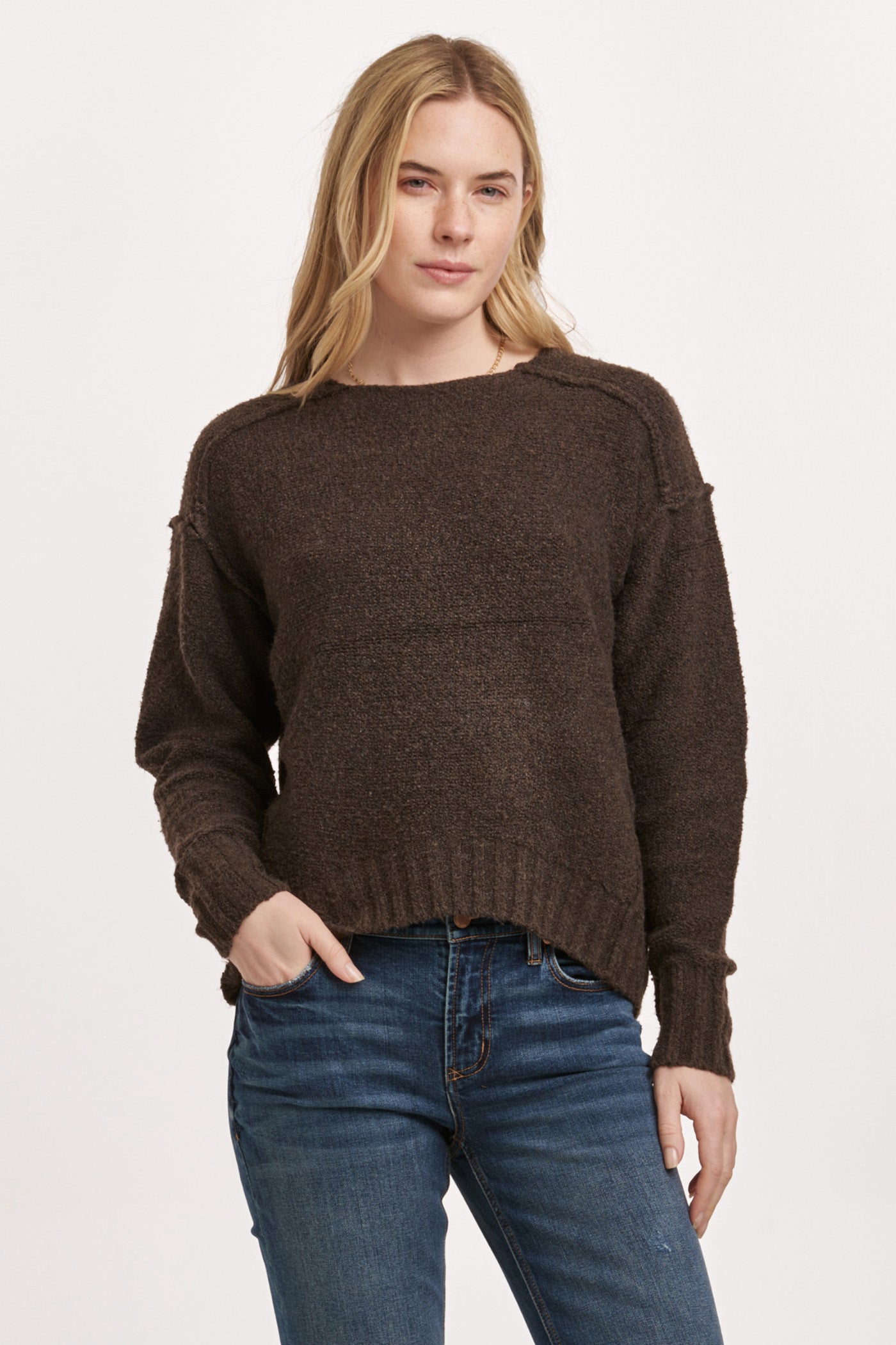 Jenna Raw Edge Detail Sweater Dark Chocolate