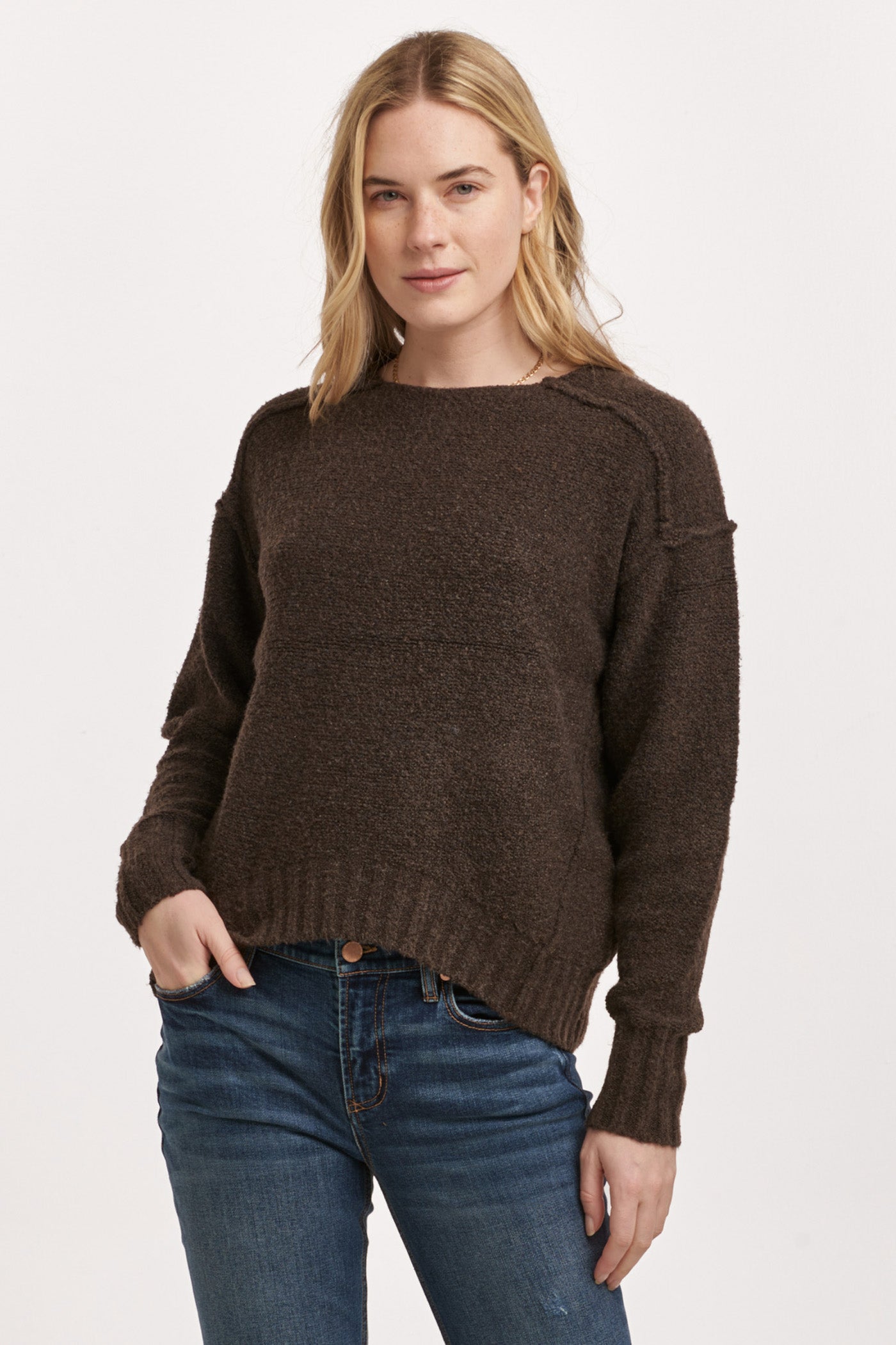 Jenna Raw Edge Detail Sweater Dark Chocolate