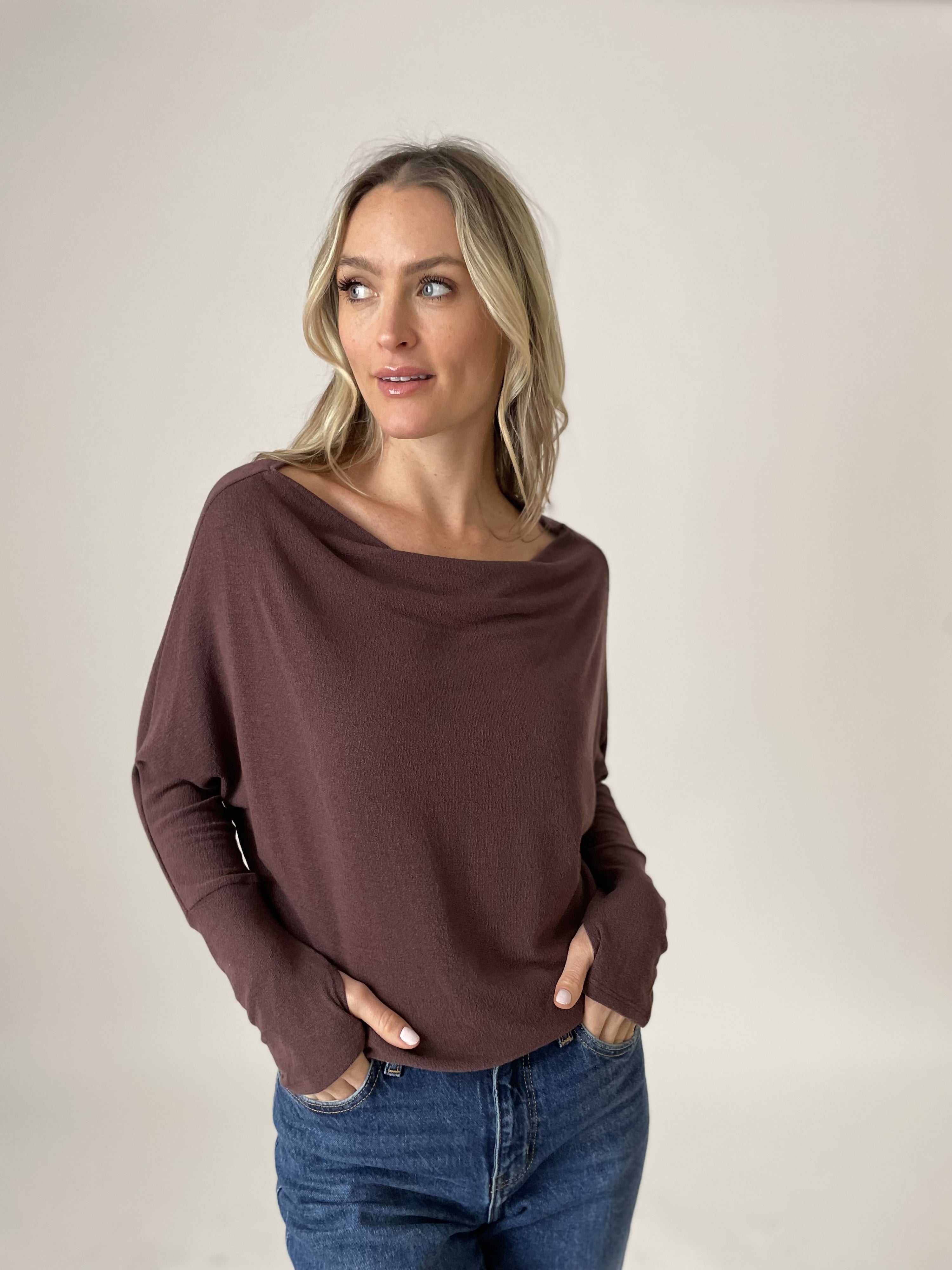 Anywhere Top Long Sleeve Raisin