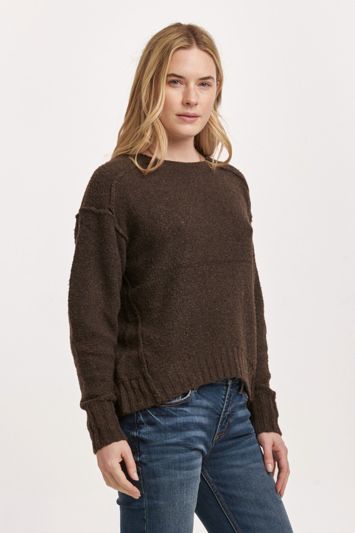 Jenna Raw Edge Detail Sweater Dark Chocolate