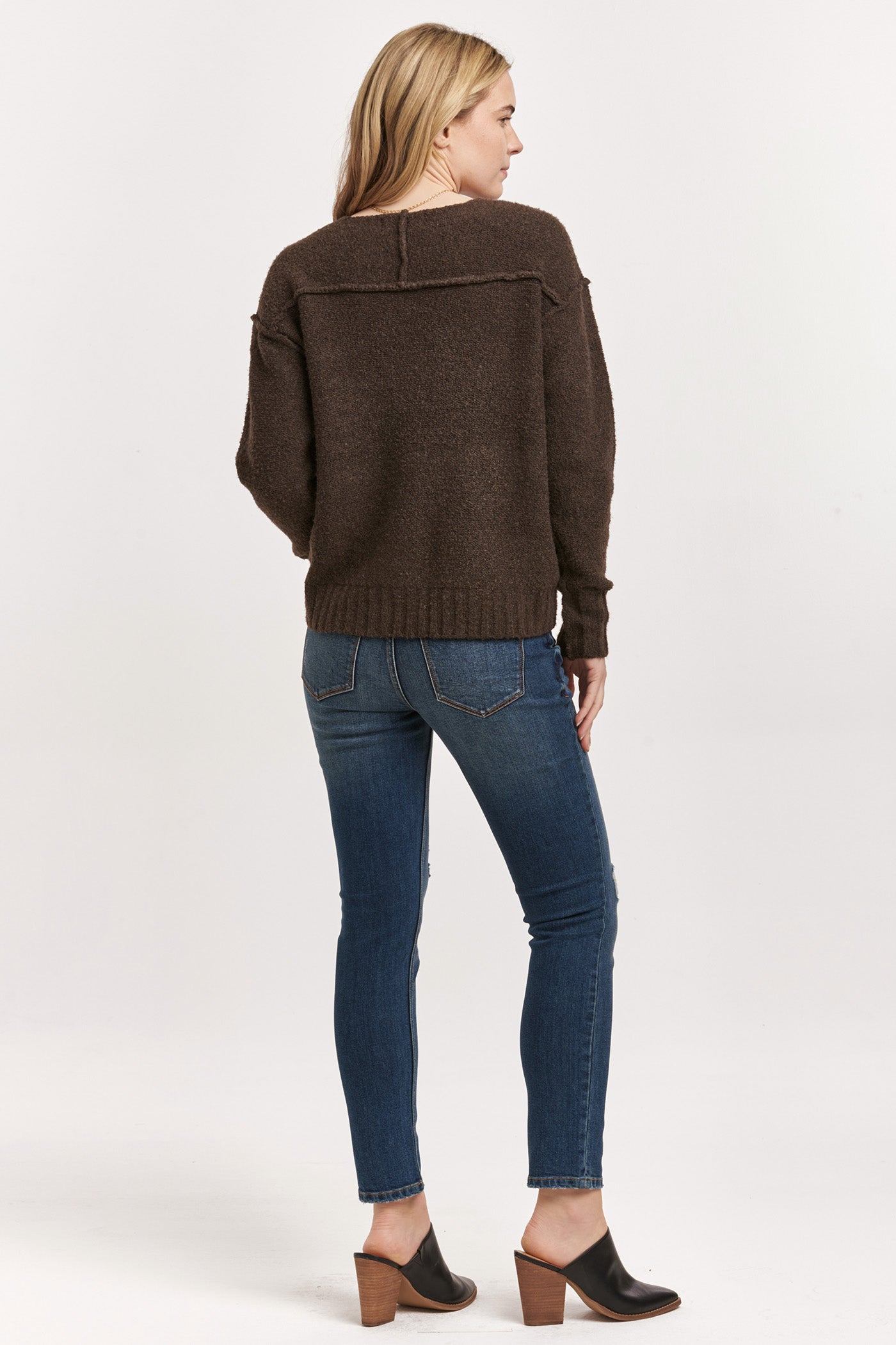 Jenna Raw Edge Detail Sweater Dark Chocolate