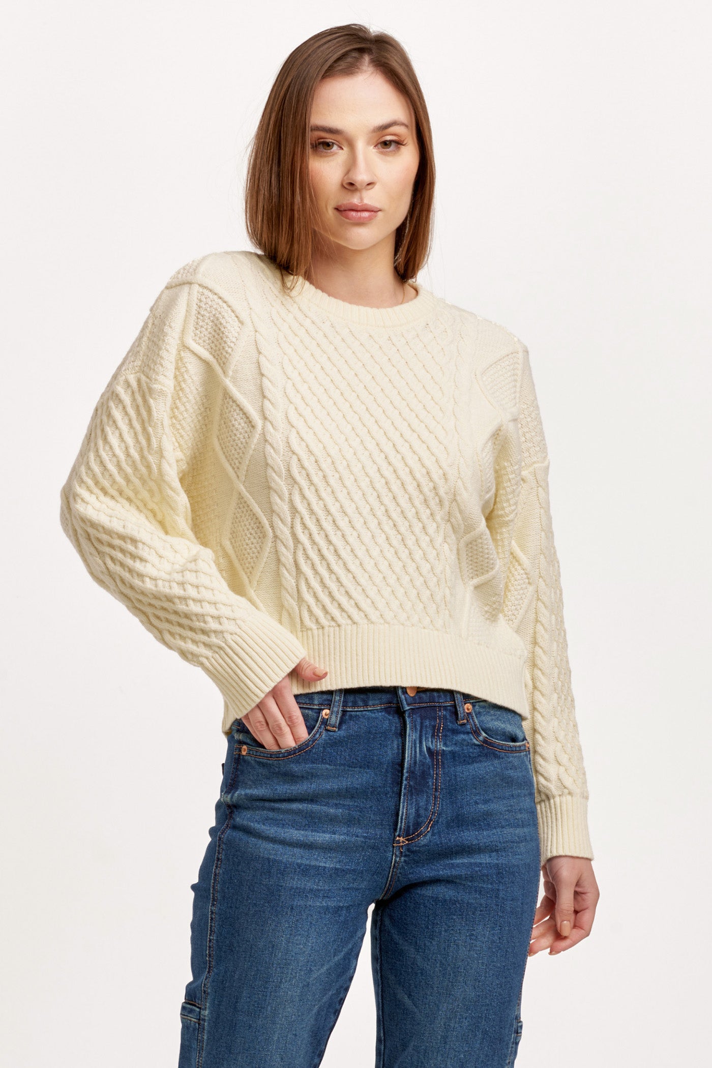 Holden Crew Neck Cable Knit Sweater Cream