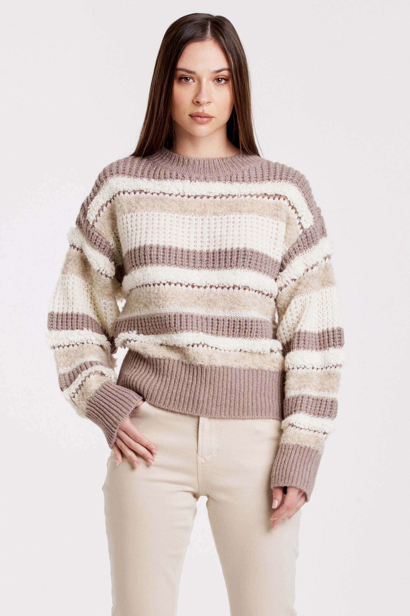 Georgina Drop Shoulder Mixed Fuzzy Stripe Sweater