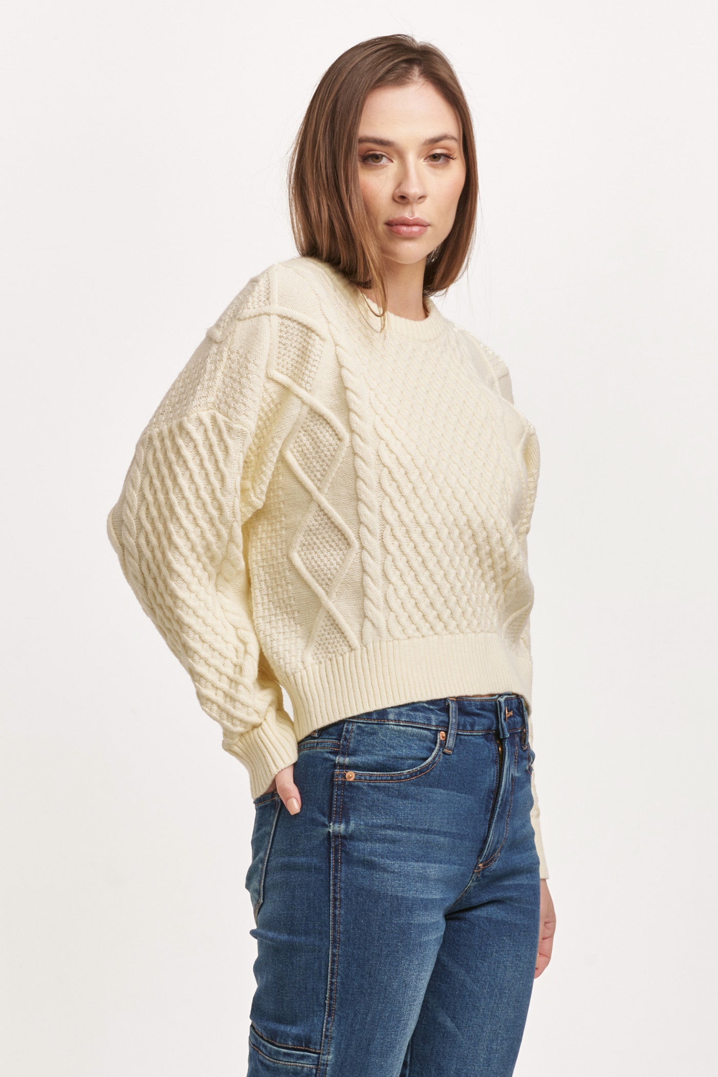 Holden Crew Neck Cable Knit Sweater Cream