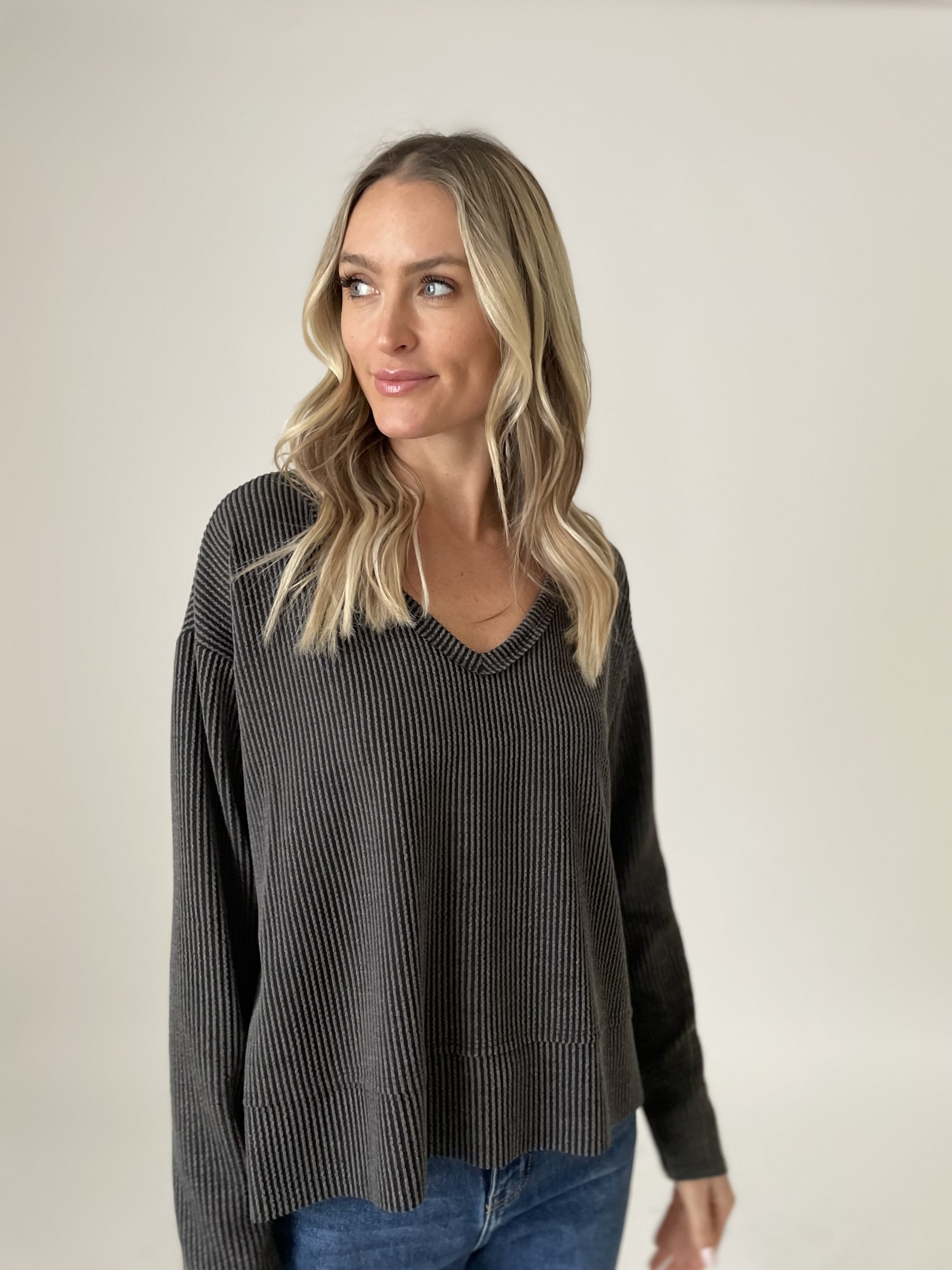 Dolan Long Sleeve Textured Rib Top