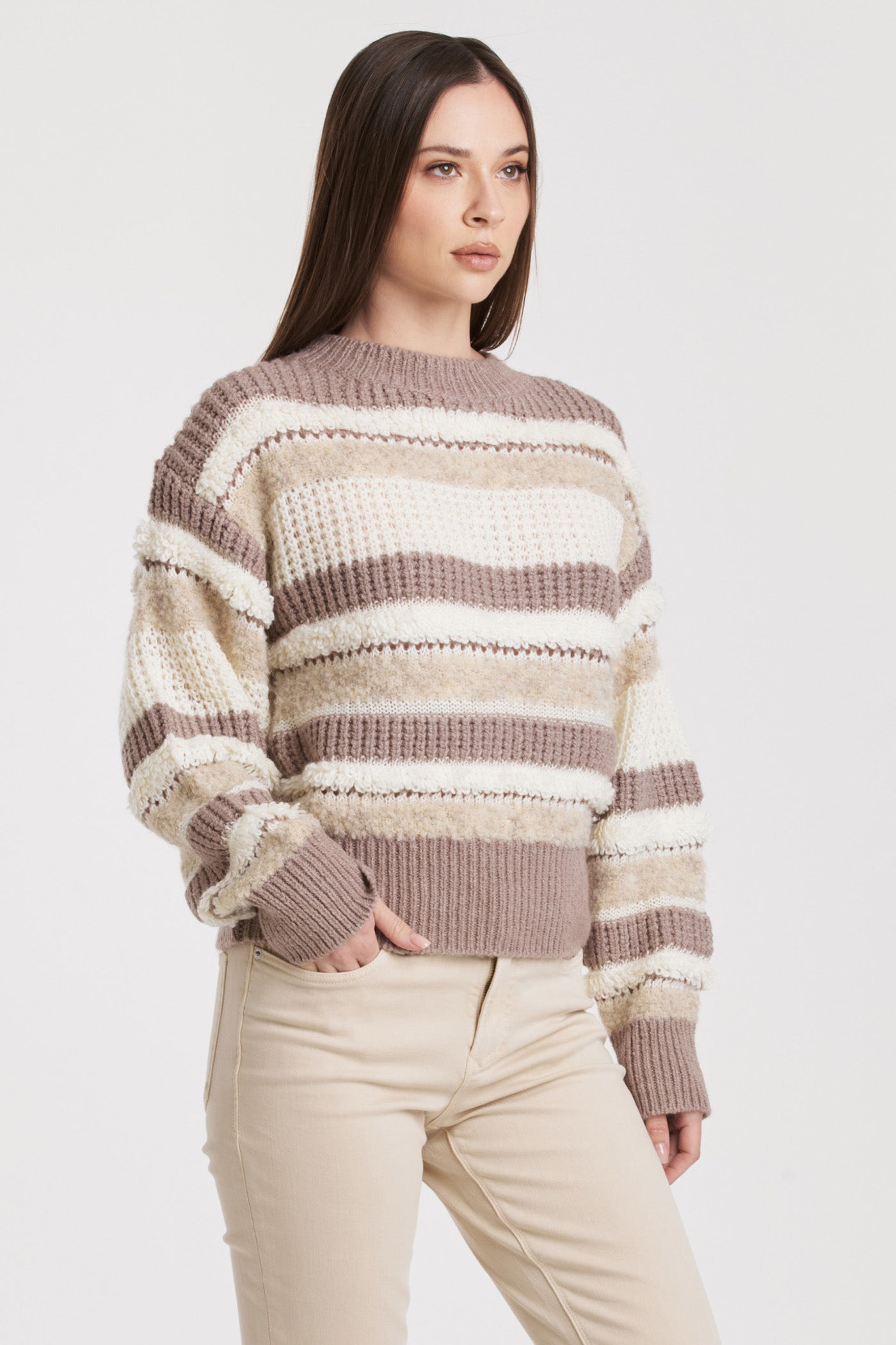 Georgina Drop Shoulder Mixed Fuzzy Stripe Sweater