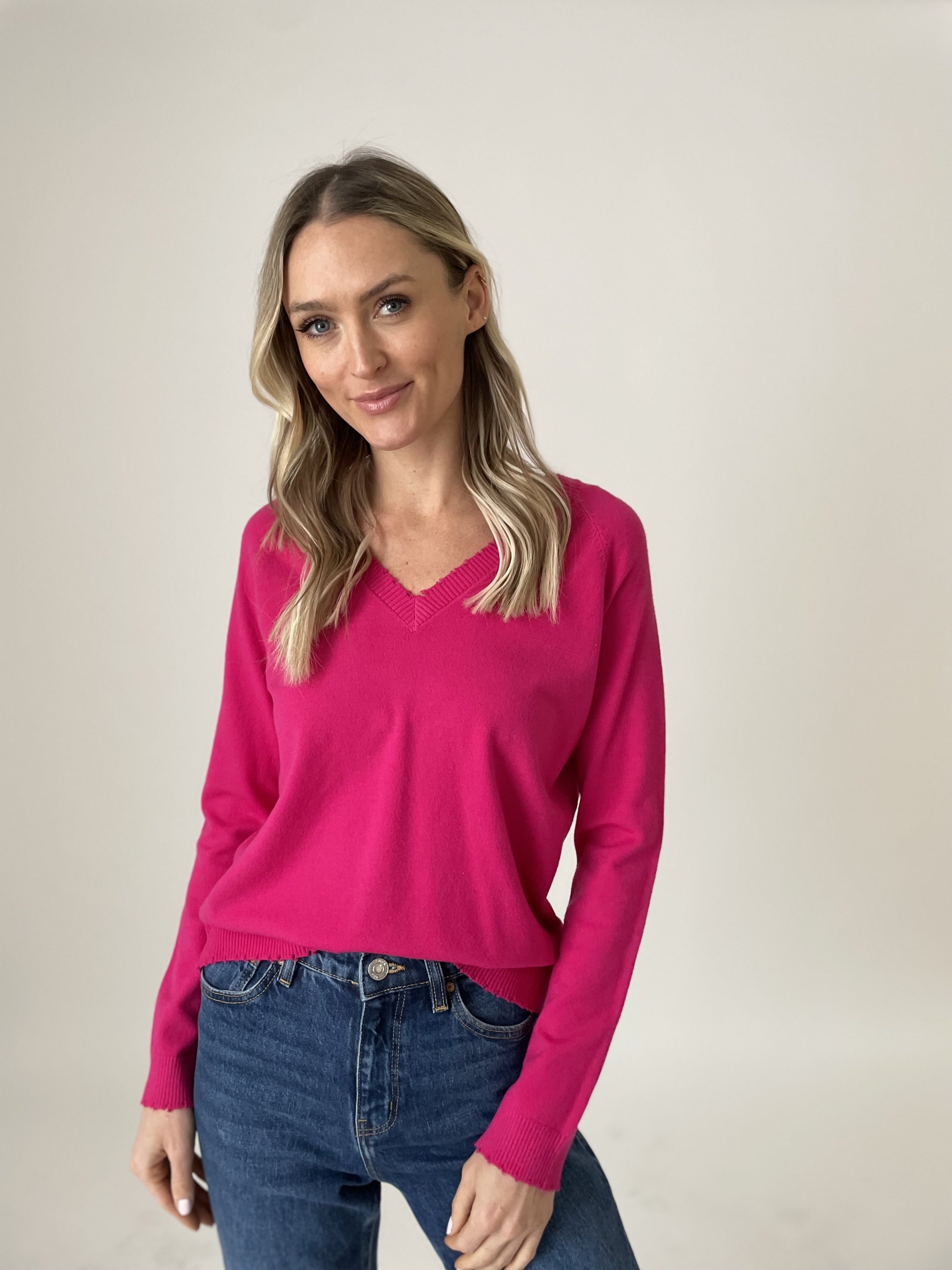 Andrea V-Neck Sweater Hot Pink