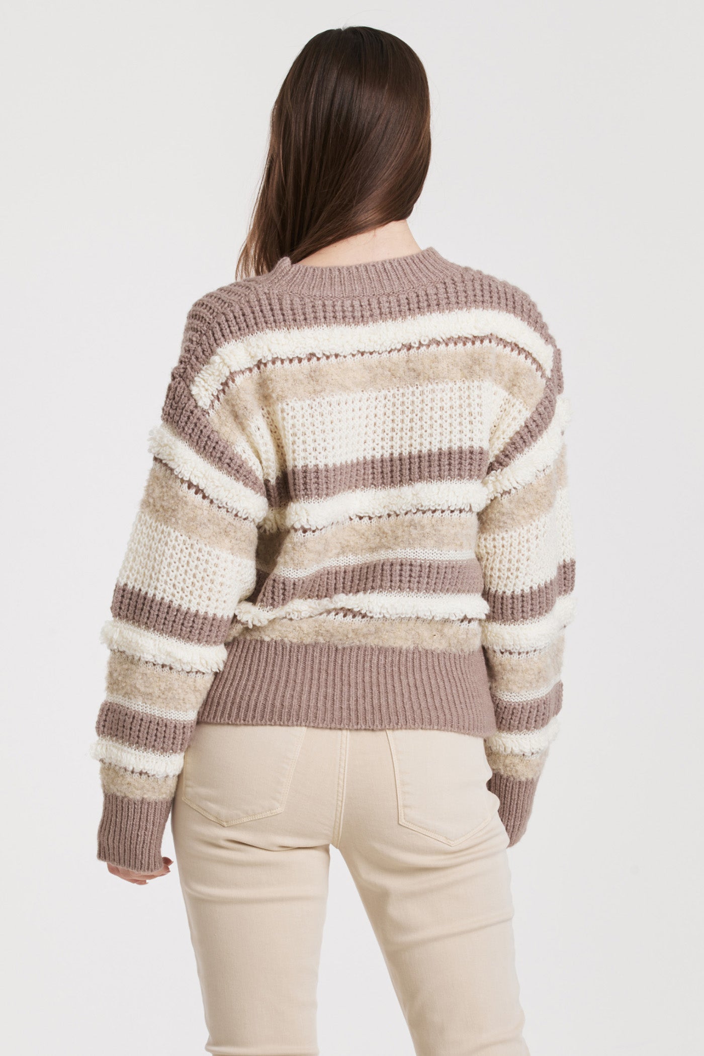 Georgina Drop Shoulder Mixed Fuzzy Stripe Sweater