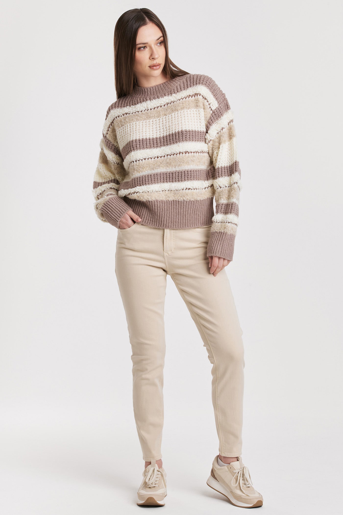 Georgina Drop Shoulder Mixed Fuzzy Stripe Sweater