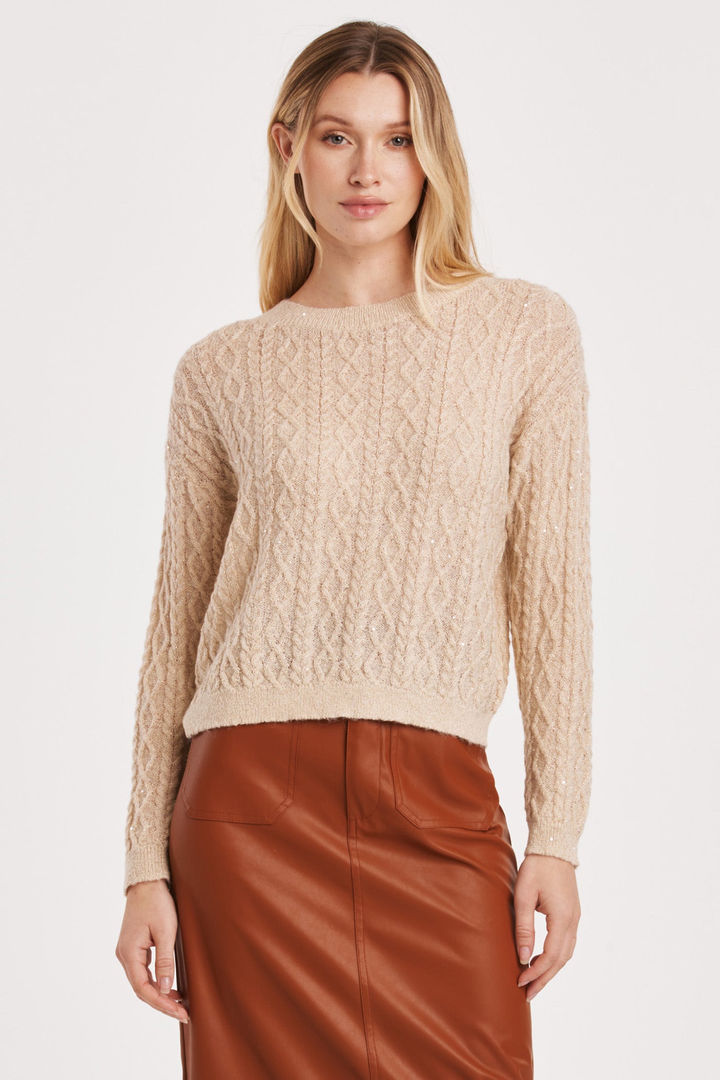 Sarai Cable Knit Sequin Sweater Gold