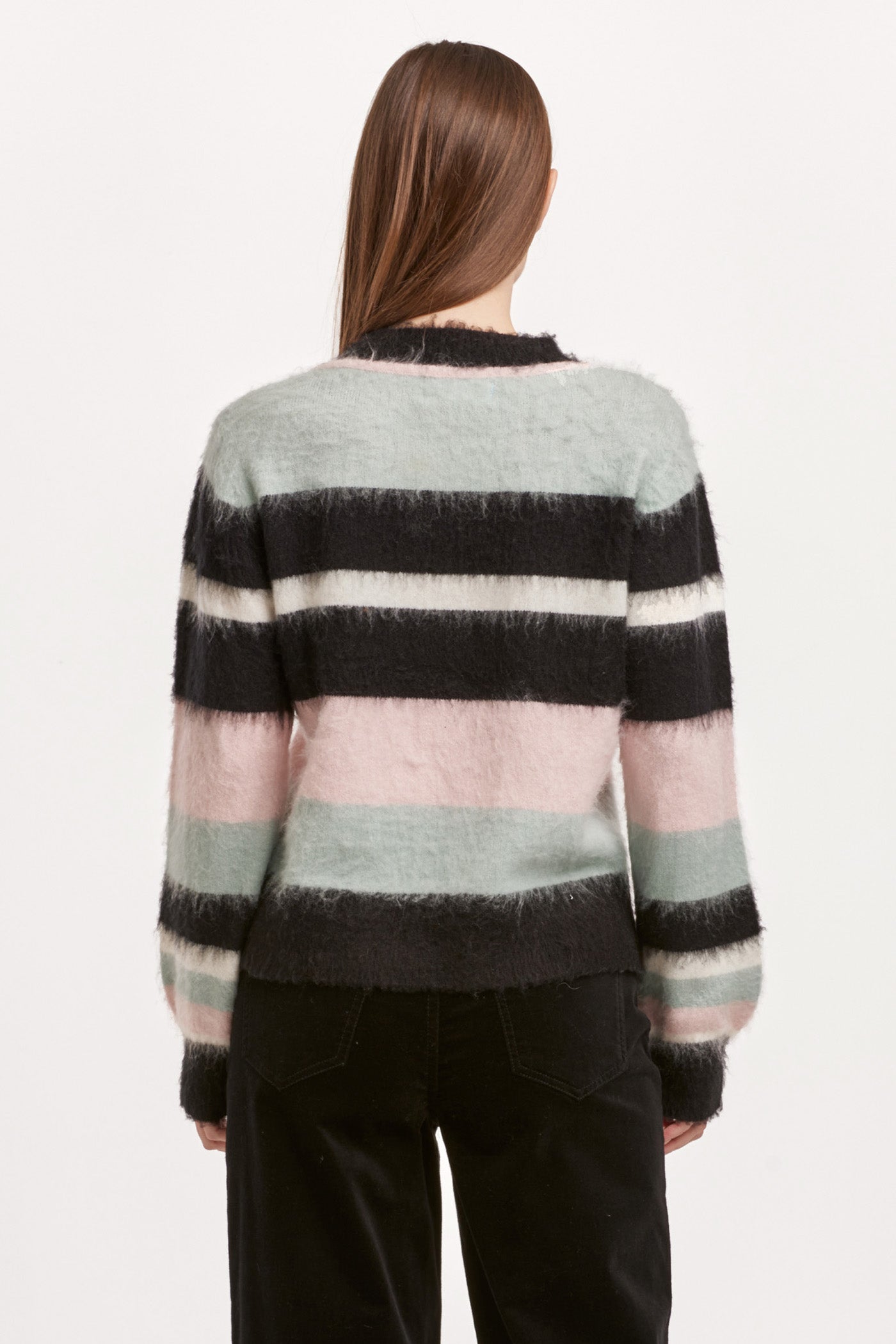 Alicia Crew Neck Striped Fuzzy Sweater