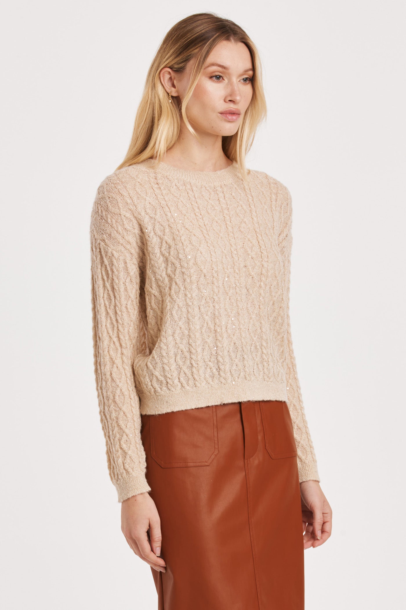 Sarai Cable Knit Sequin Sweater Gold