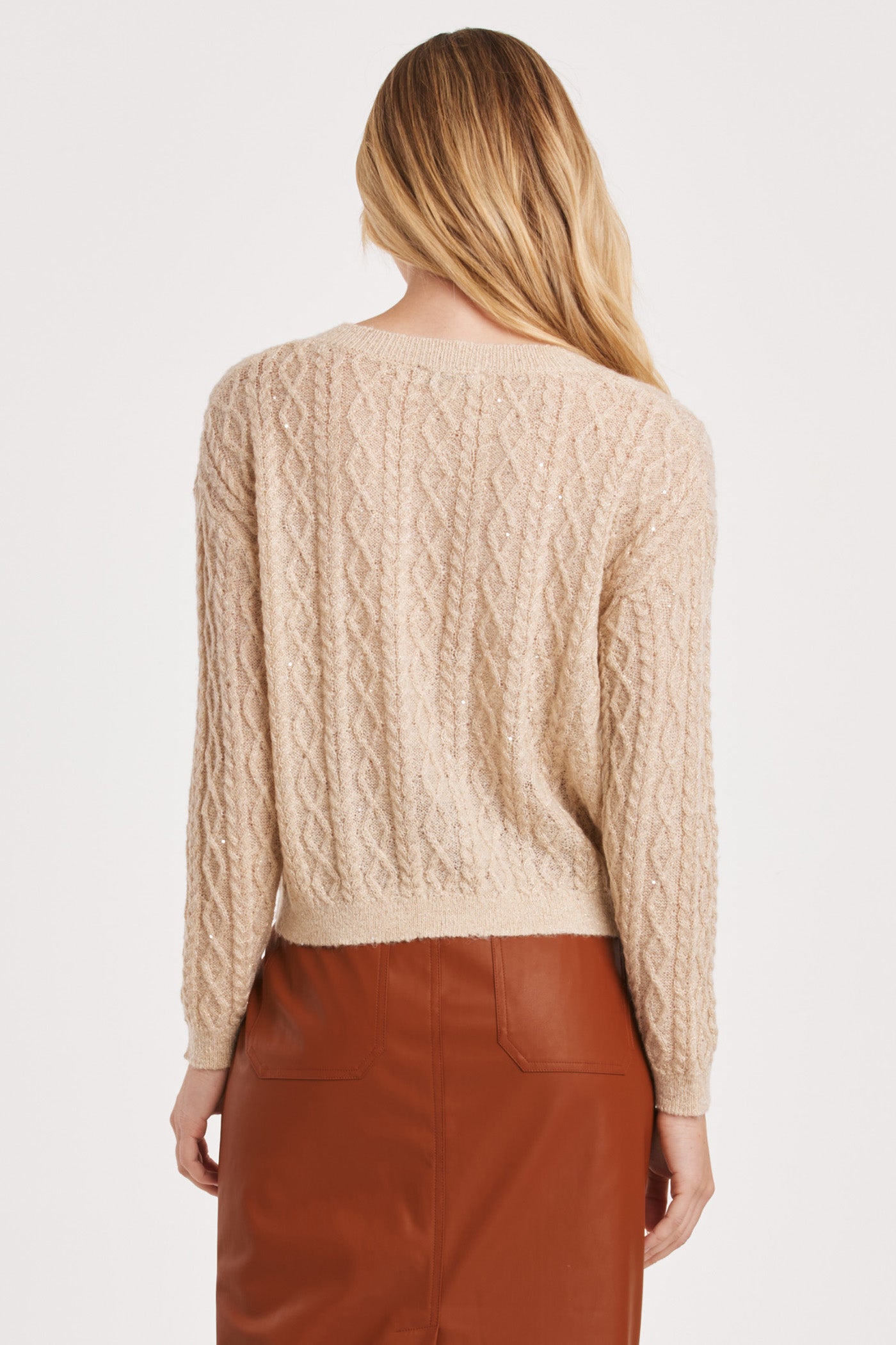 Sarai Cable Knit Sequin Sweater Gold