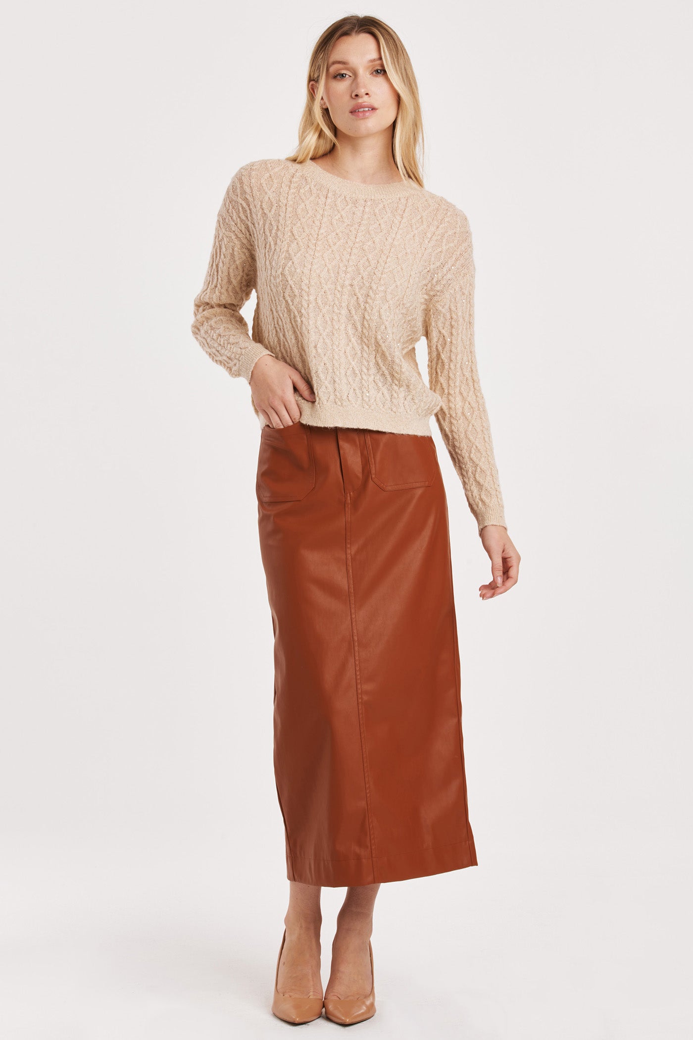 Sarai Cable Knit Sequin Sweater Gold