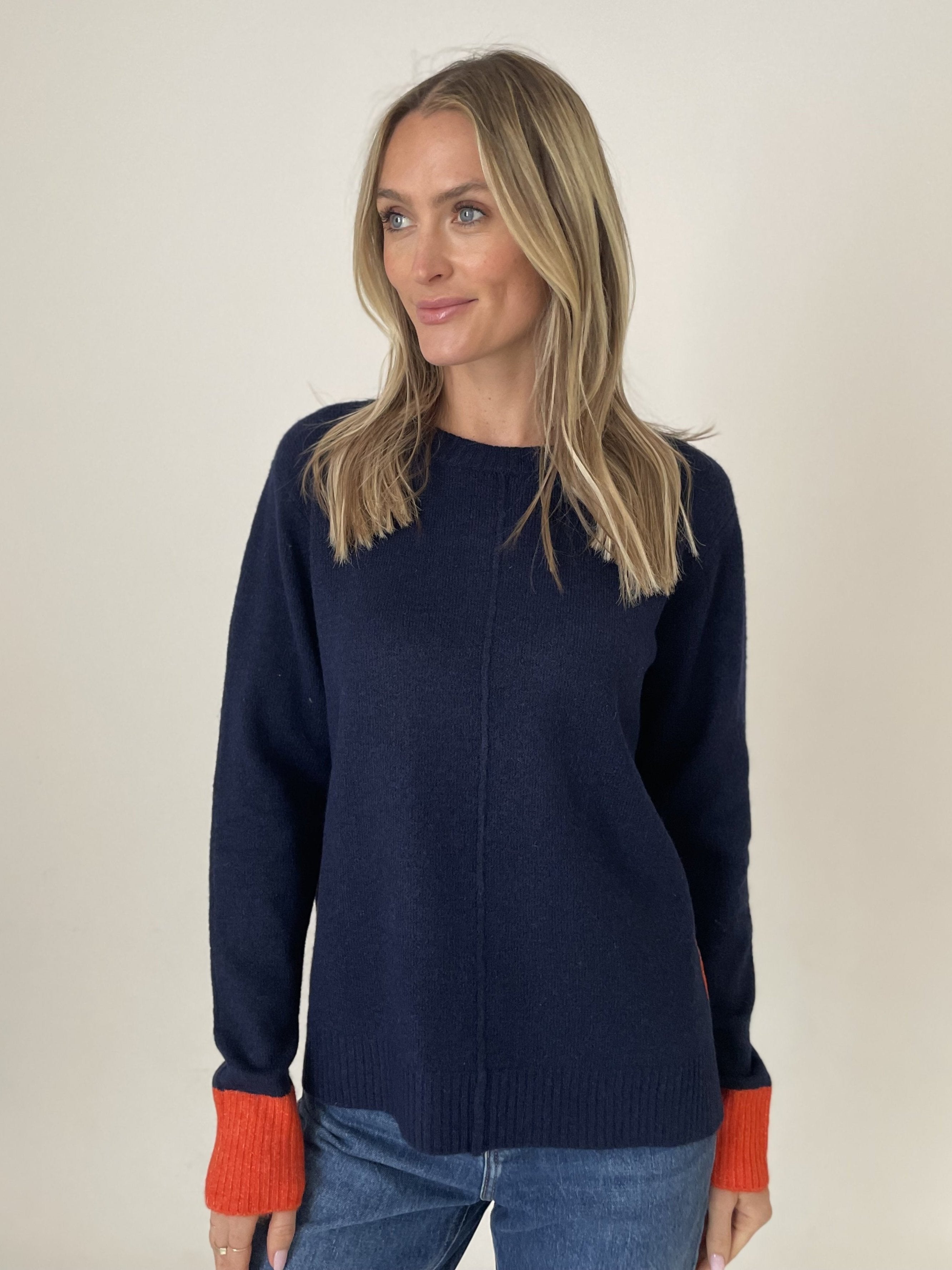 Kerri Long Sleeve Sweater Navy/Orange