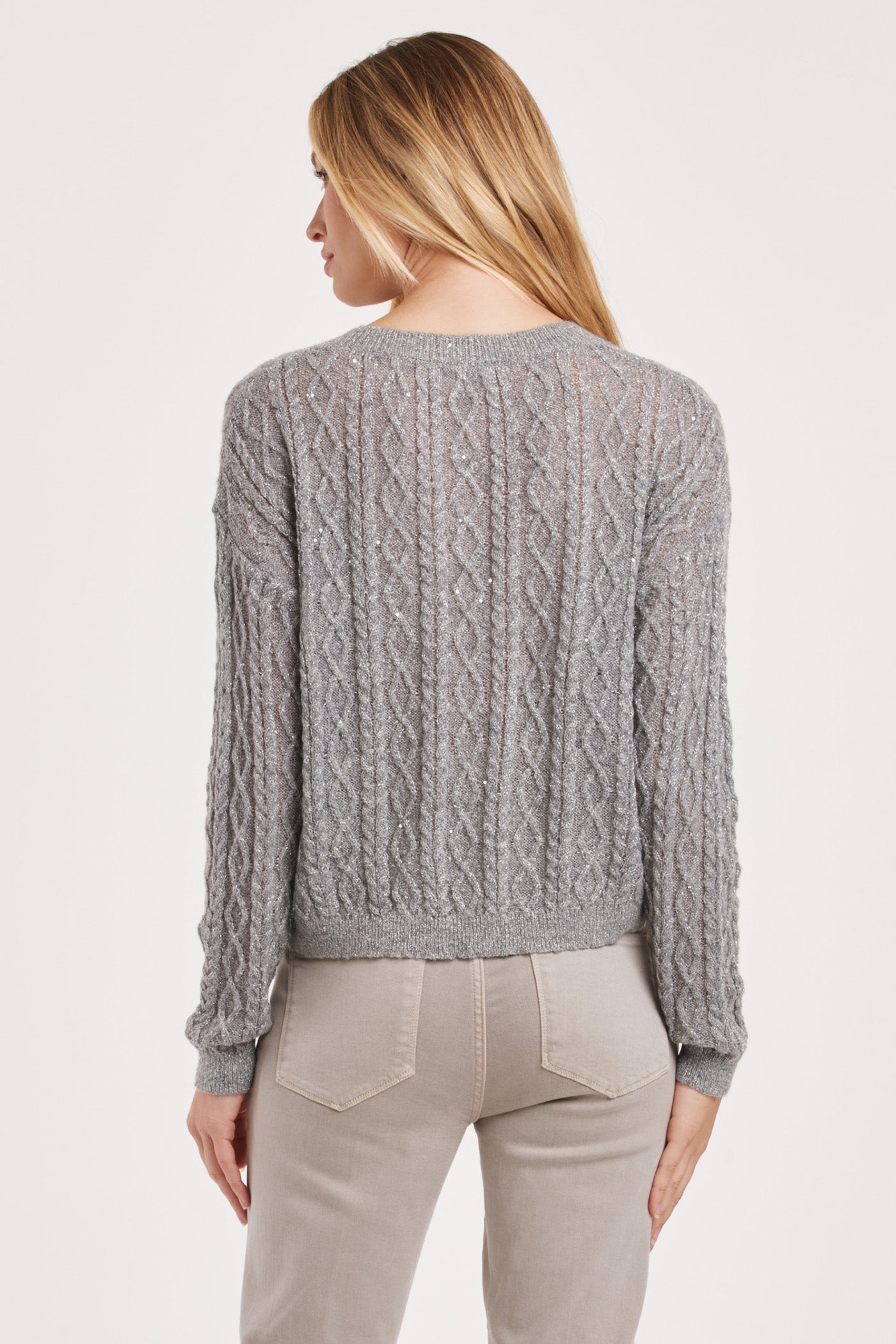 Sarai Cable Knit Sequin Sweater Silver