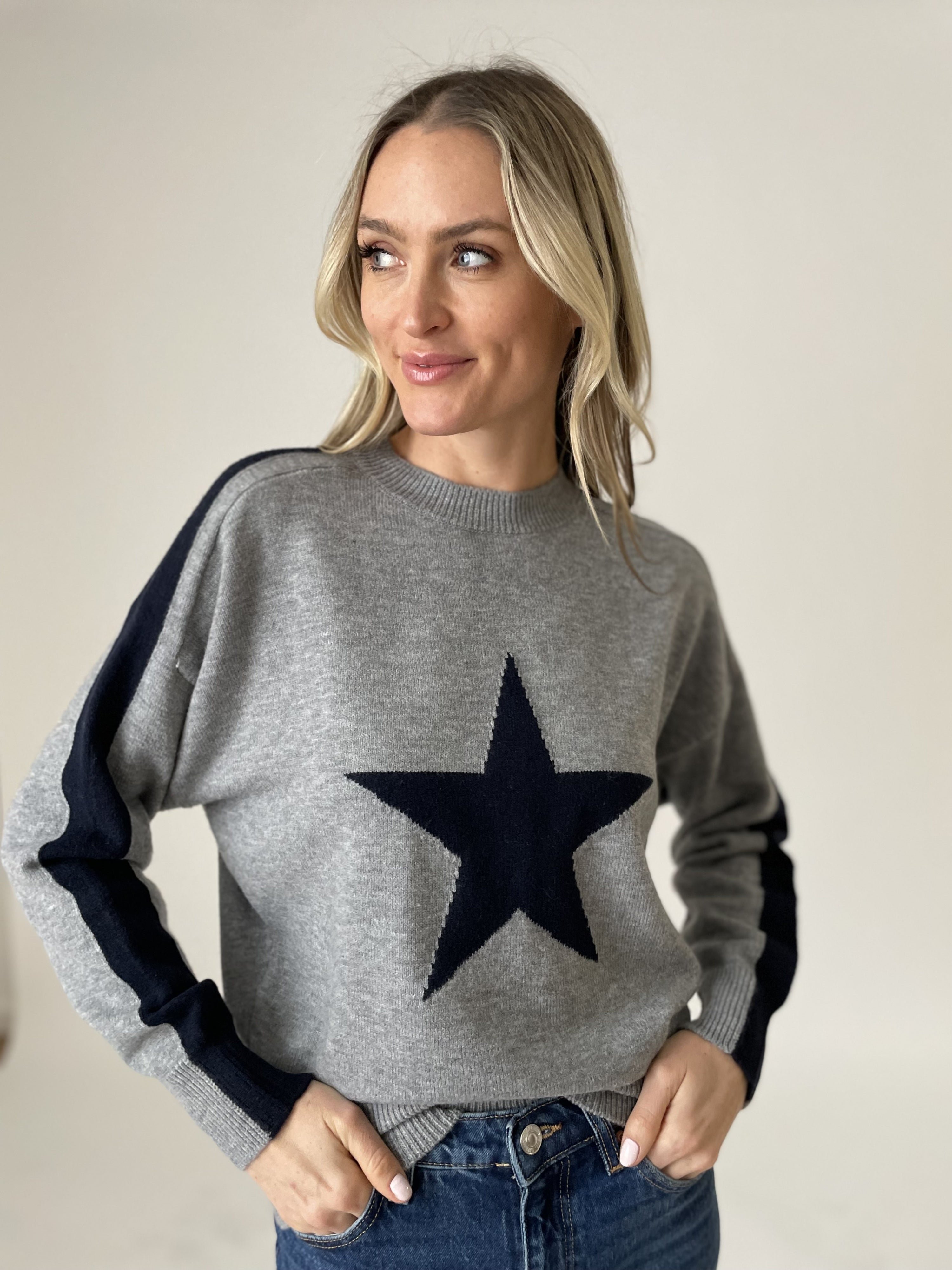 Sale Morgan Star Sweater Grey/Navy