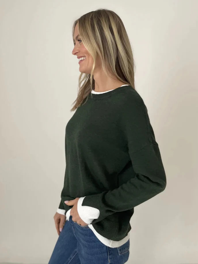 Ashlin Double Hemmed Sweater Hunter Green