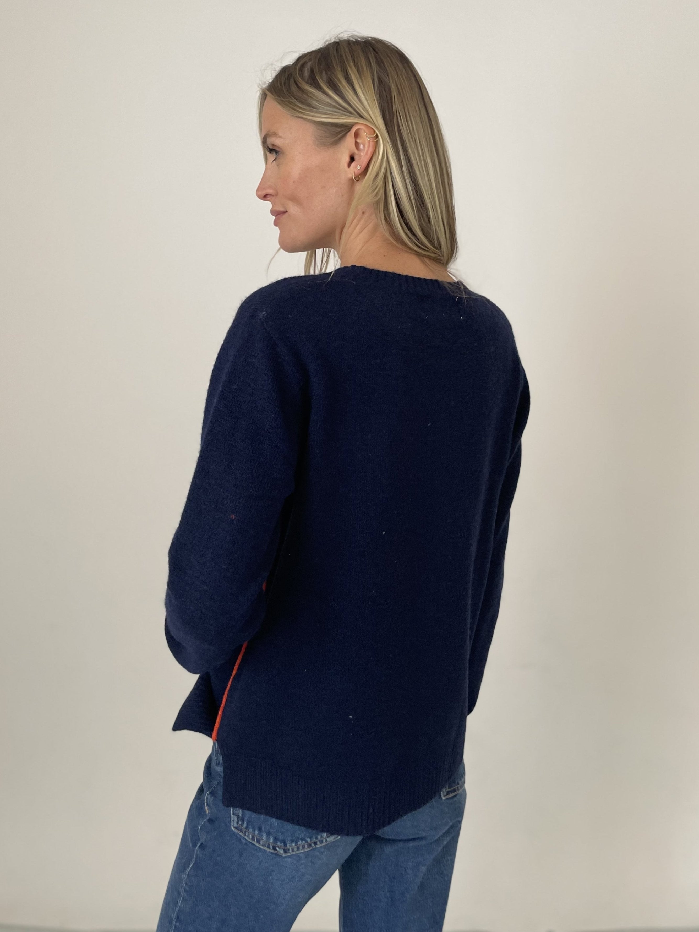 Kerri Long Sleeve Sweater Navy/Orange