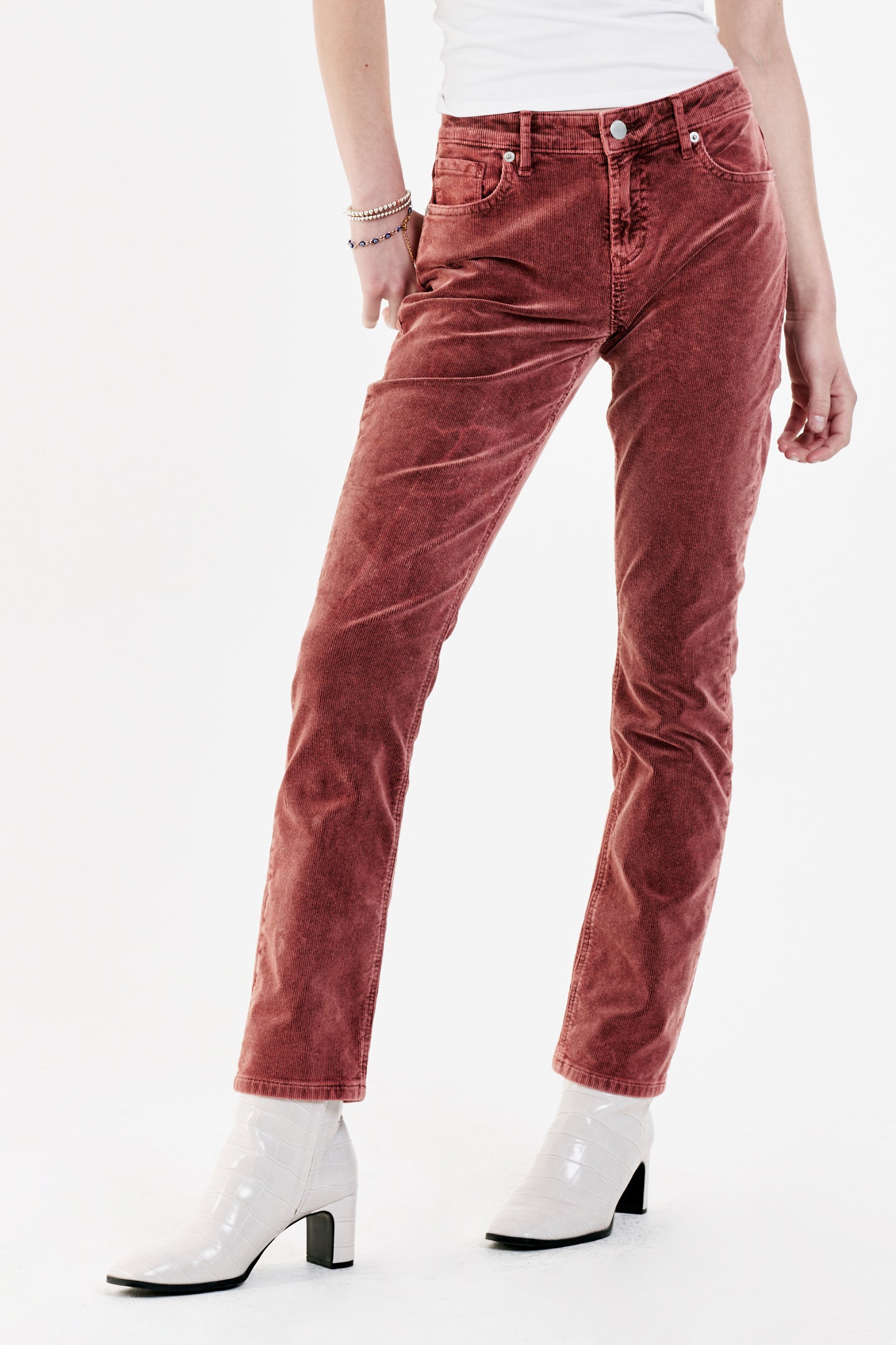Sale Blaire High Rise Ankle Slim Straight Corduroy Pants Mahogany —  Distinctively Hers