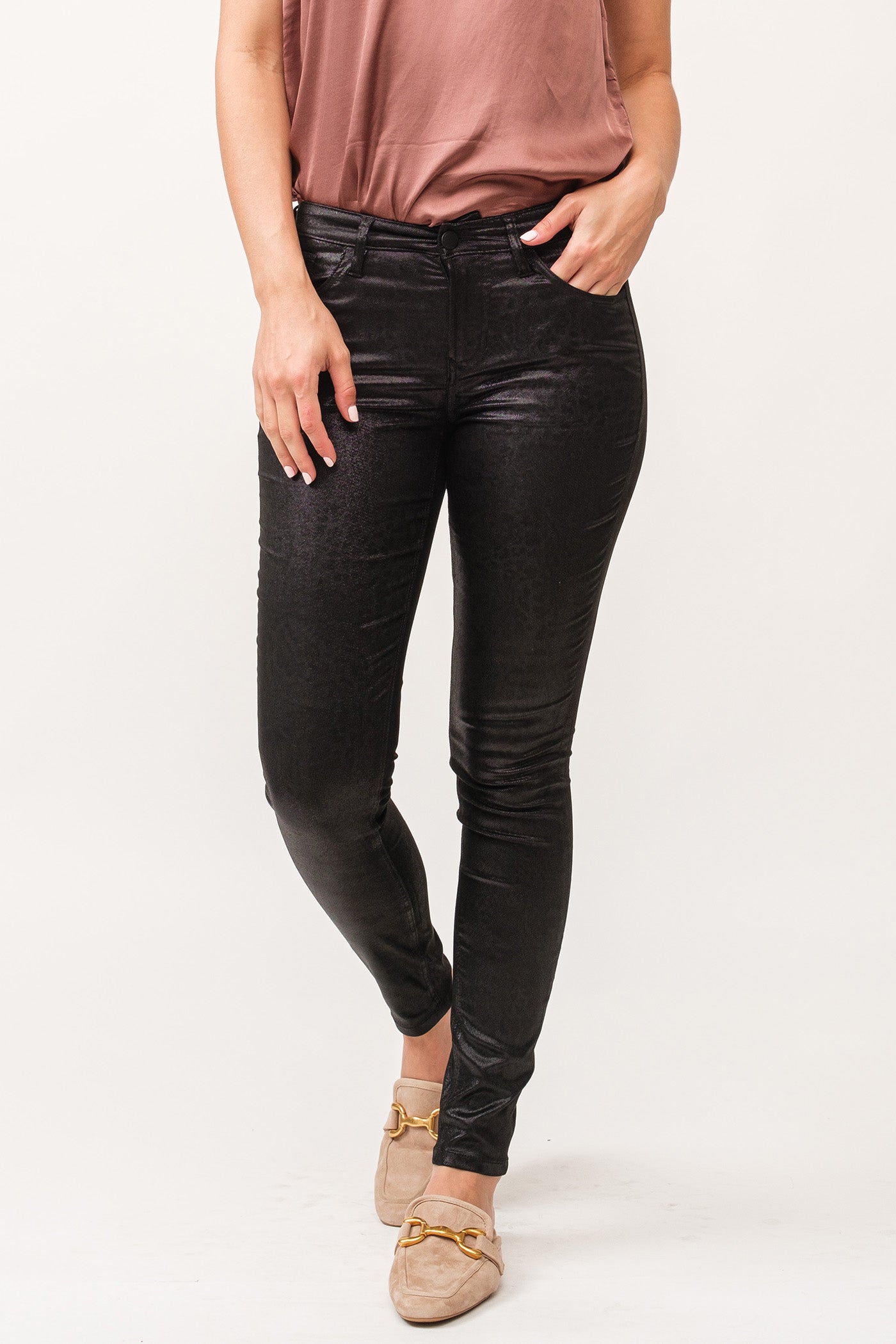 Gisele Mid Rise Clean Hem Ankle Skinny Pants Obsidian