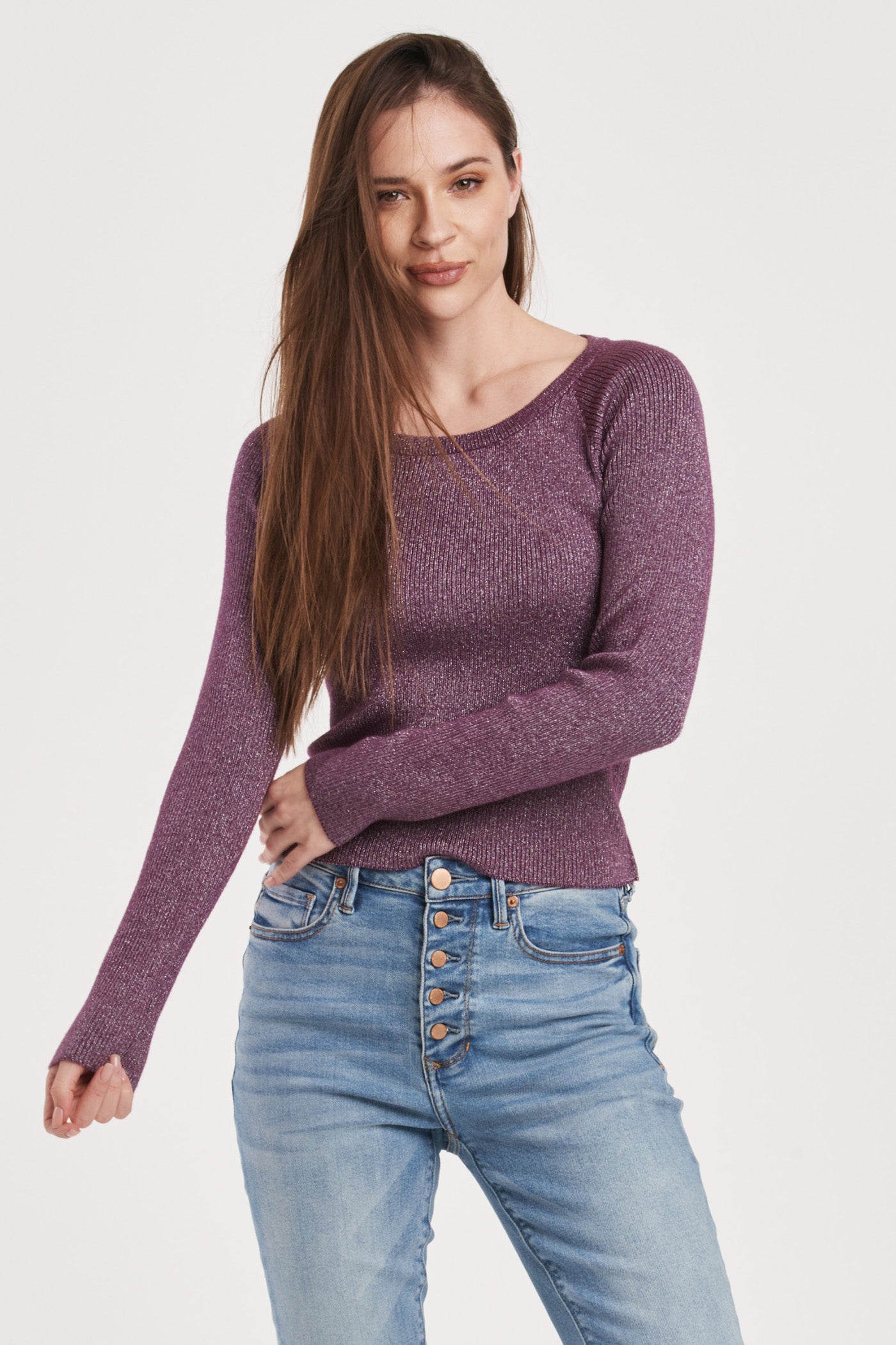 Holland Scoop Neck Sweater w/Metallic Yarn Blackberry