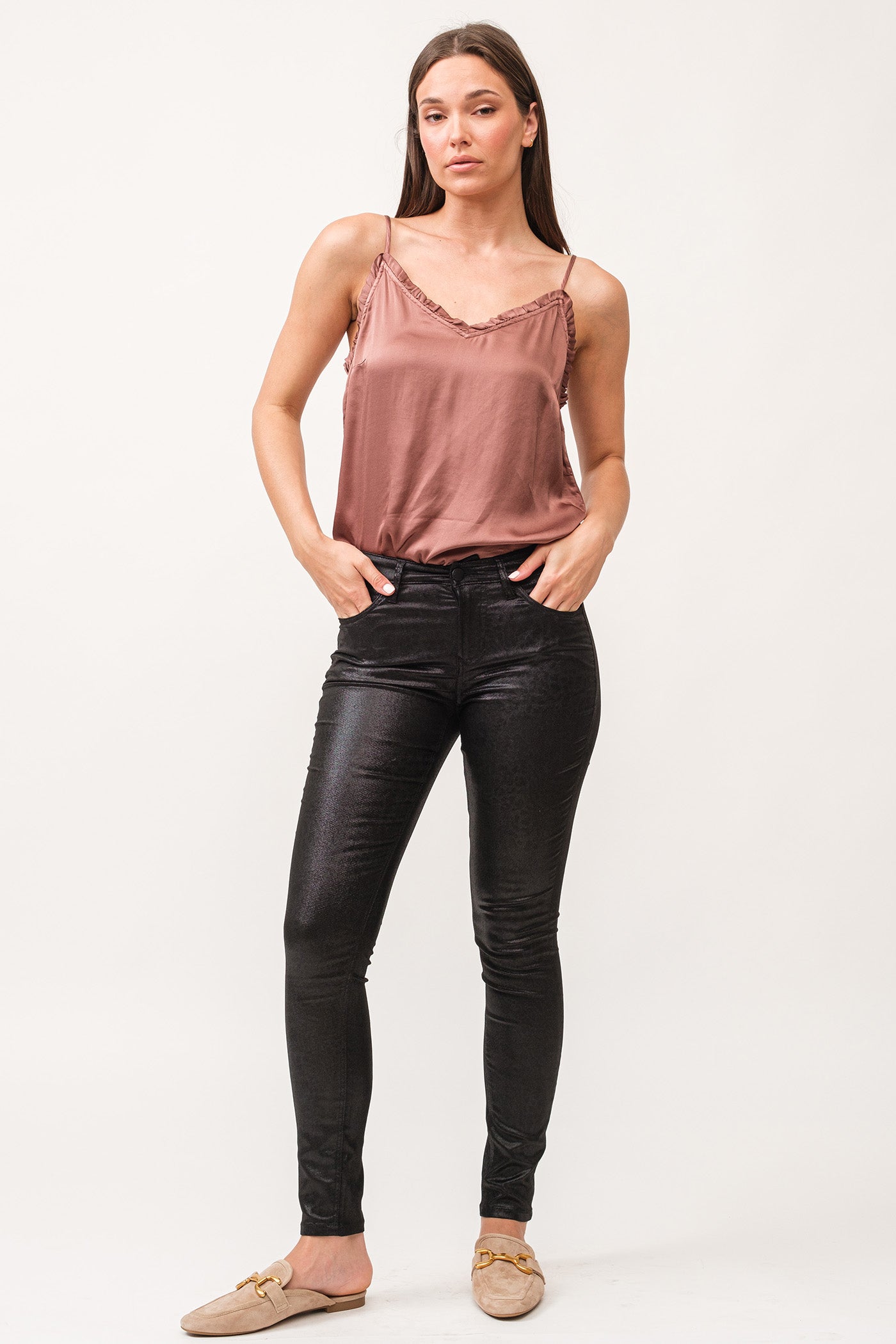 Gisele Mid Rise Clean Hem Ankle Skinny Pants Obsidian