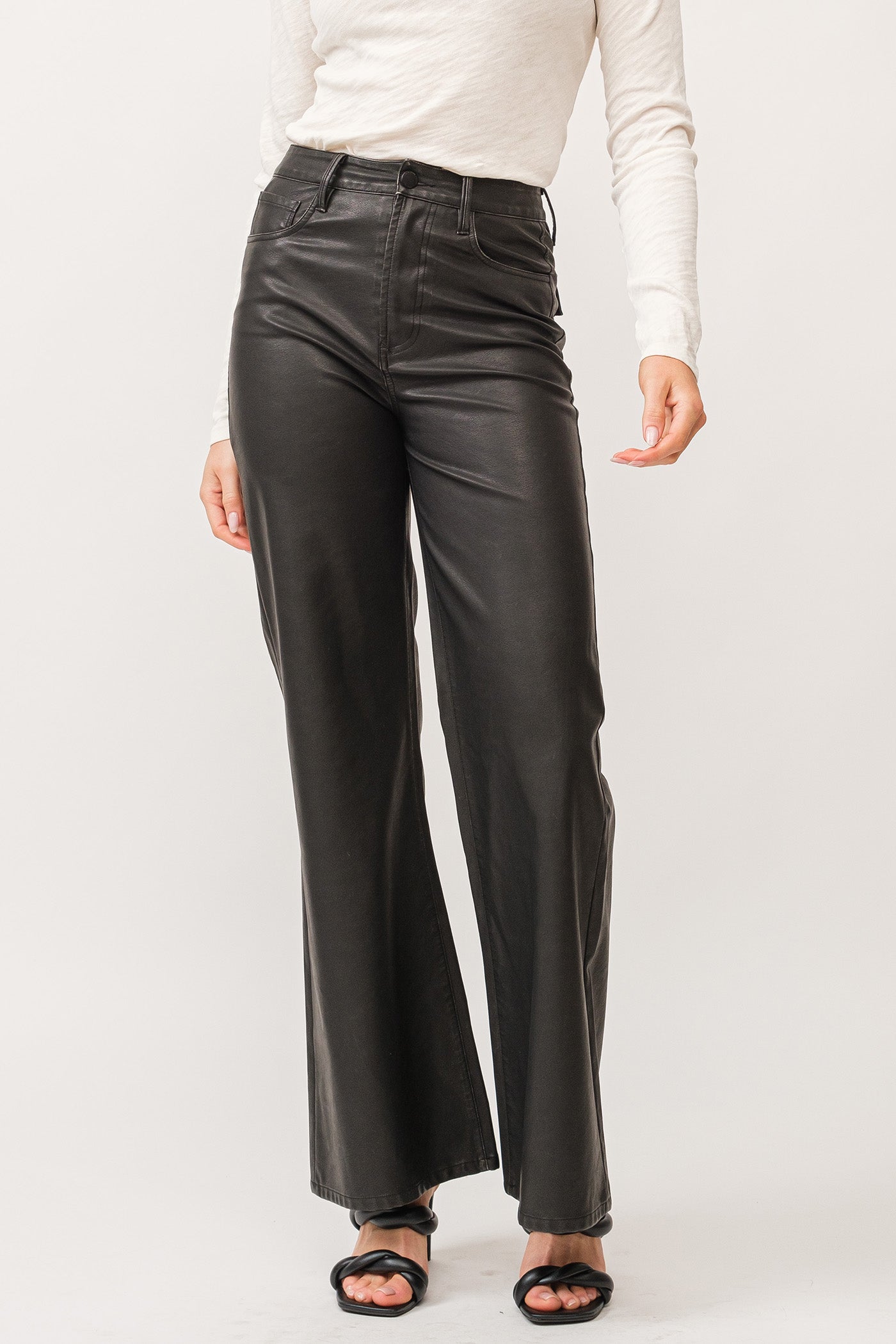 Fiona High Rise Wide Leg Faux Leather Smoked Charcoal