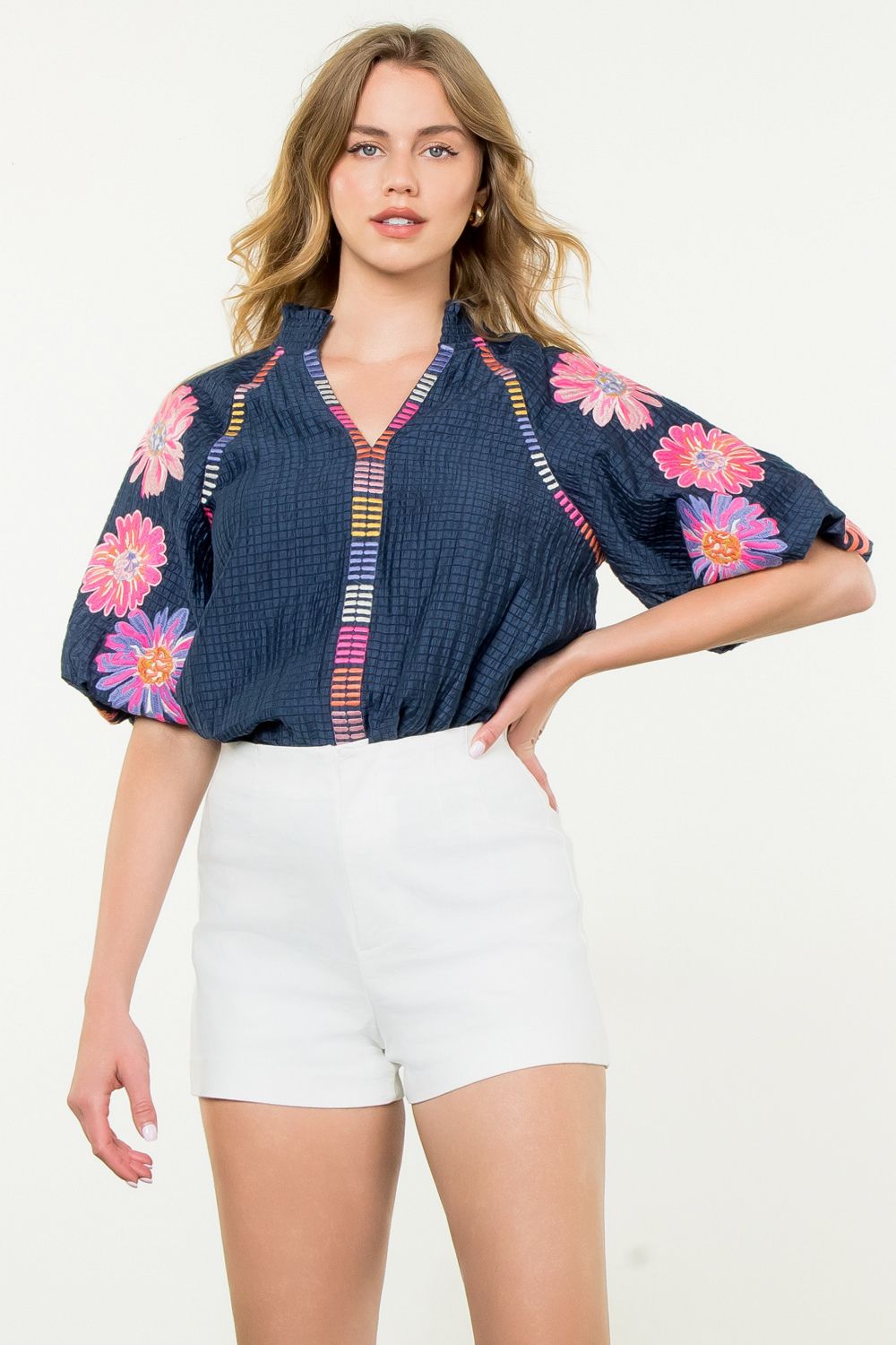 Embroidered Puff Sleeve Top