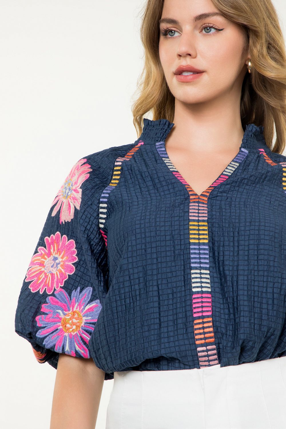 Embroidered Puff Sleeve Top