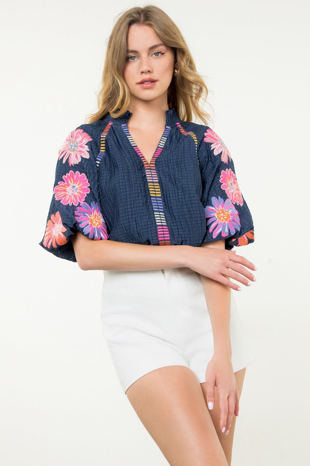 Embroidered Puff Sleeve Top